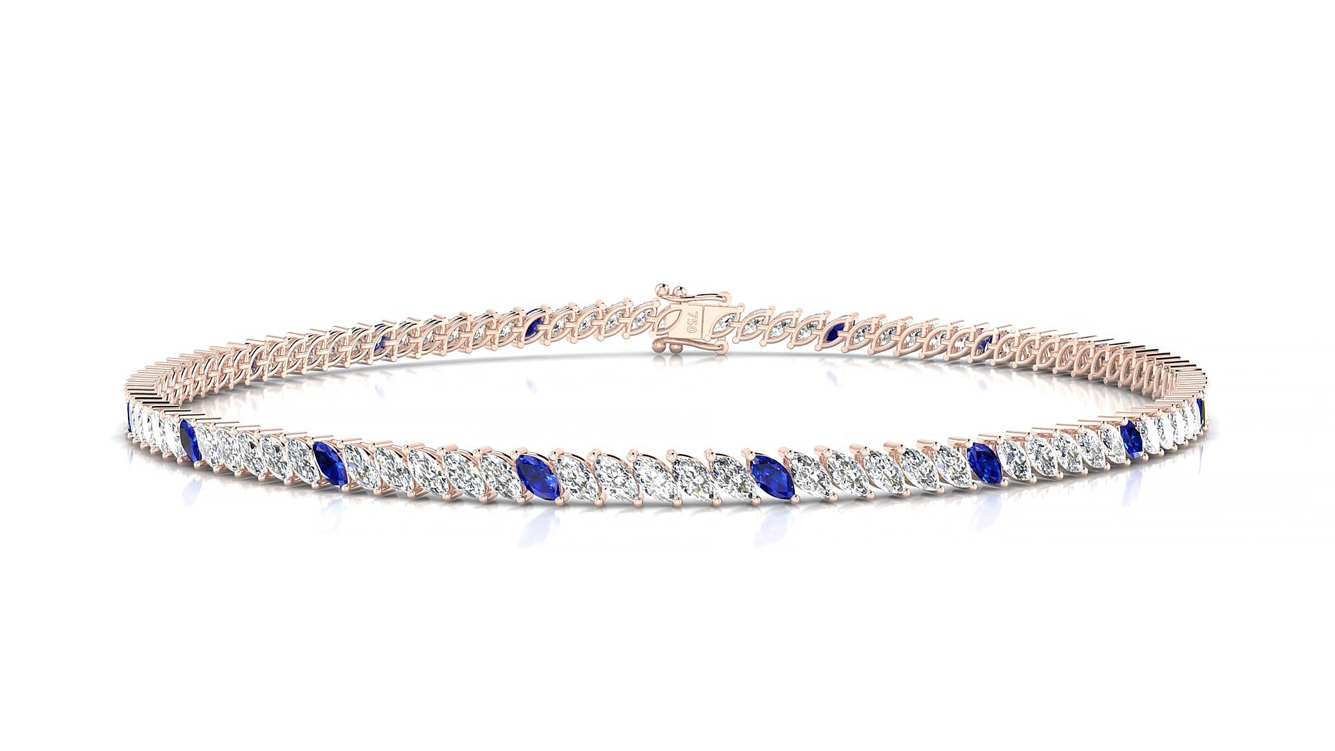 Venezia 1-5 | 18k Rose Gold 3 x 1.5 mm Marquise Natural Sapphire & Diamond 17 cm Tennis Bracelet