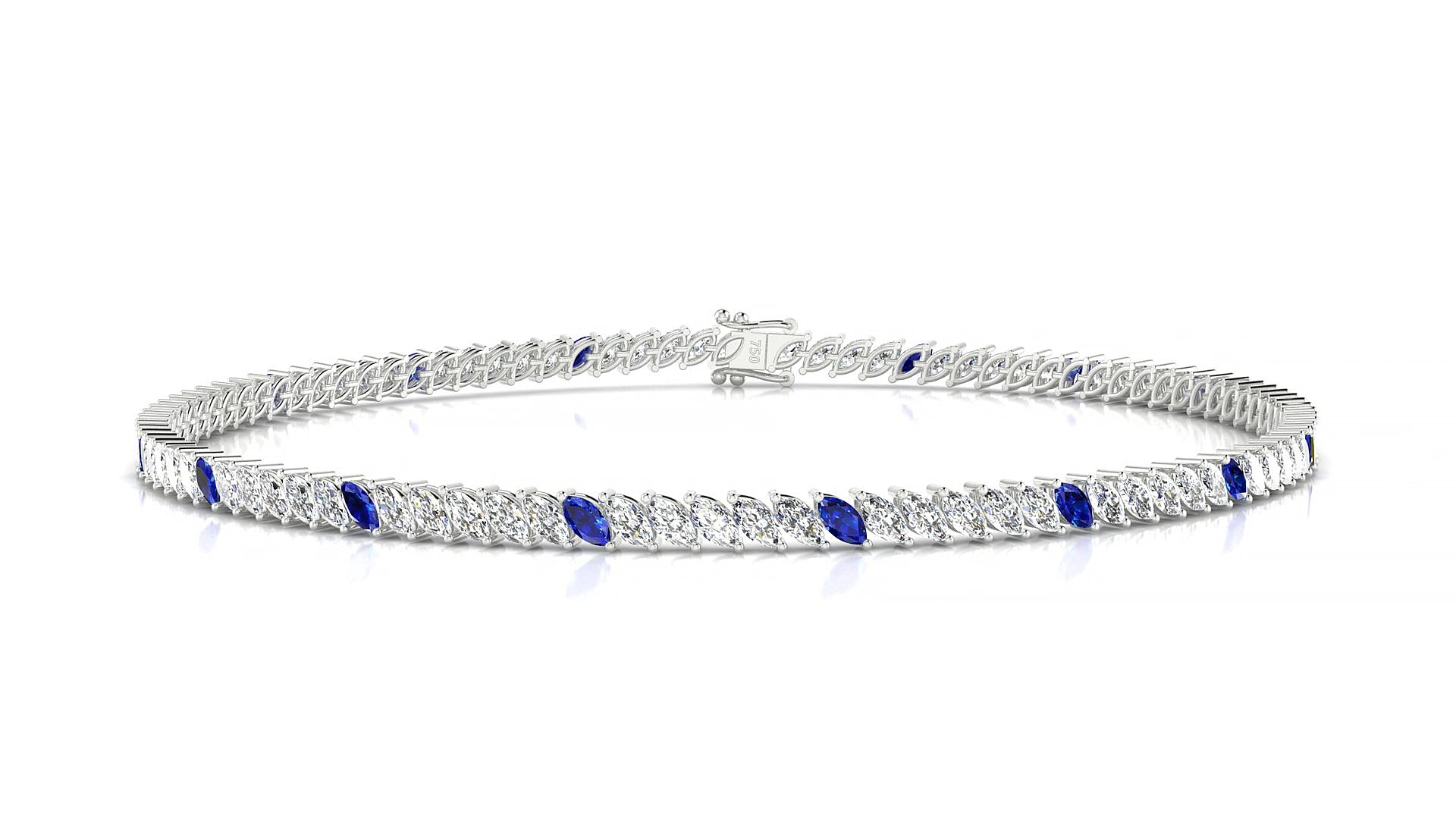 Venezia 1-5 | 18k White Gold 3 x 1.5 mm Marquise Natural Sapphire & Diamond 15 cm Tennis Bracelet