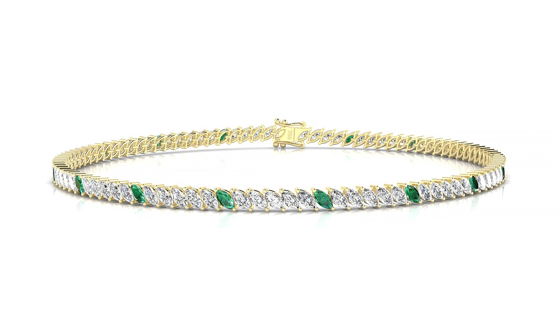 Venezia 1-5 | 18k Yellow Gold 3 x 1.5 mm Marquise Natural Emerald & Diamond 18 cm Tennis Bracelet