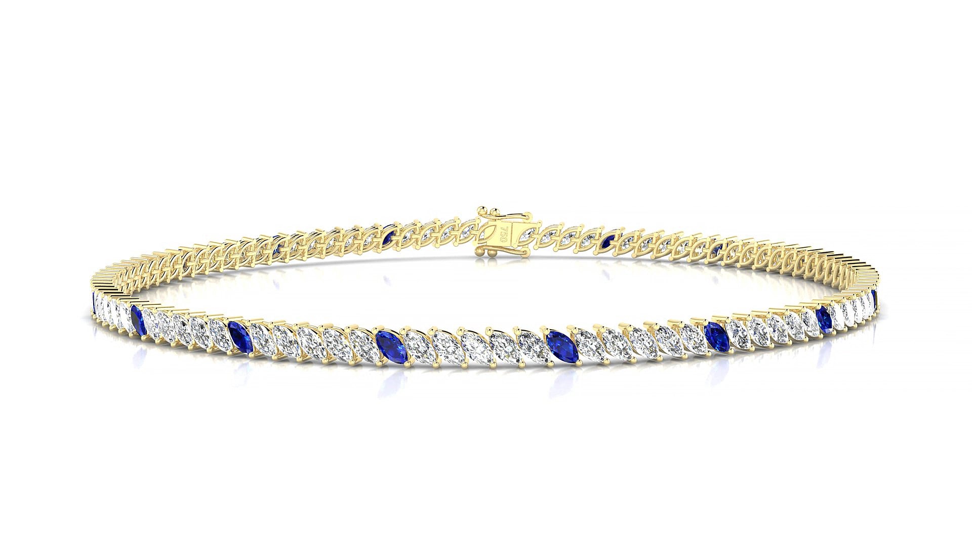 Venezia 1-5 | 18k Yellow Gold 3 x 1.5 mm Marquise Natural Sapphire & Diamond 17 cm Tennis Bracelet