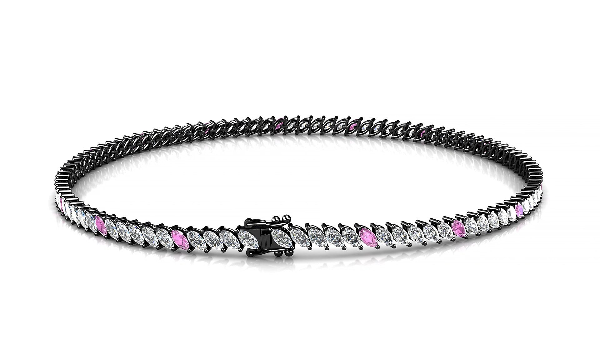 Venezia 1-5 | 18k Black Gold 3 x 1.5 mm Marquise Natural Pink Sapphire & Diamond 18 cm Tennis Bracelet