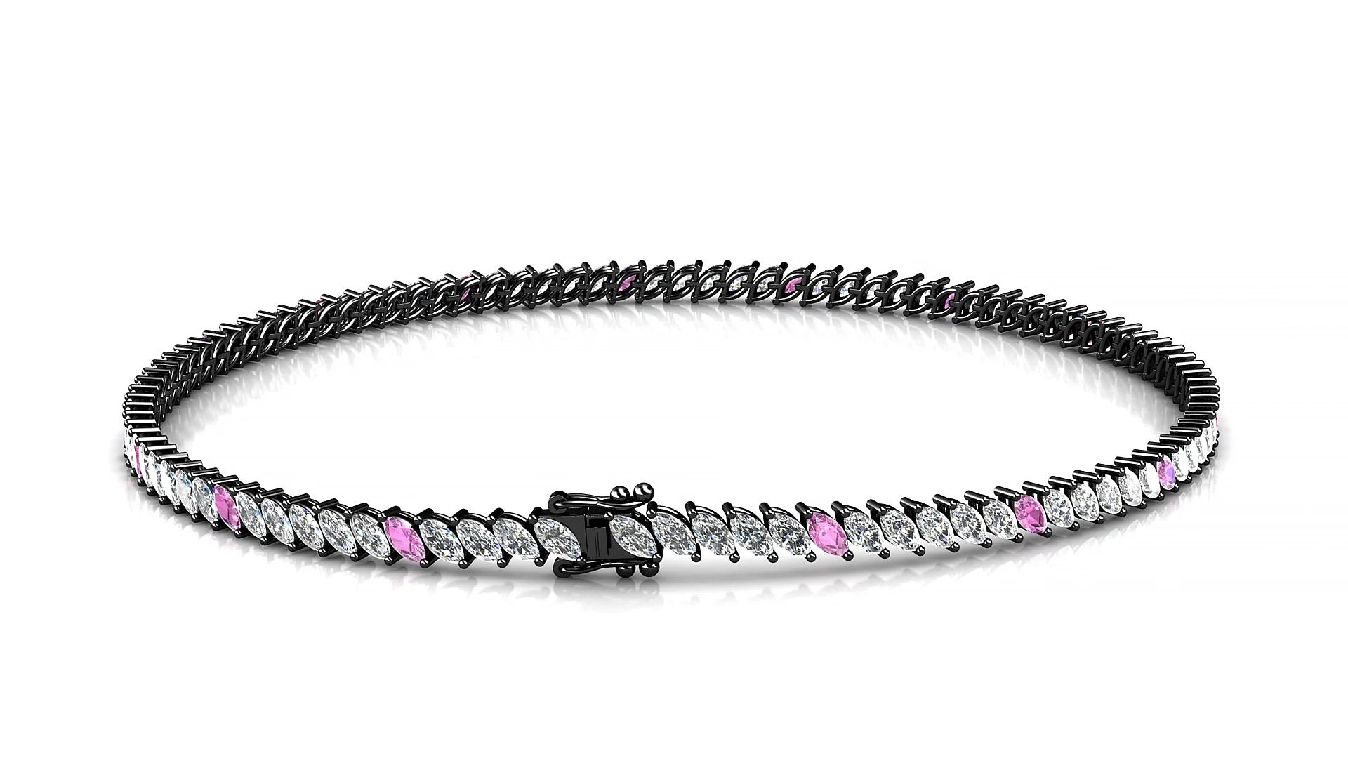 Venezia 1-5 | 18k Black Gold 3 x 1.5 mm Marquise Natural Pink Sapphire & Diamond 18 cm Tennis Bracelet
