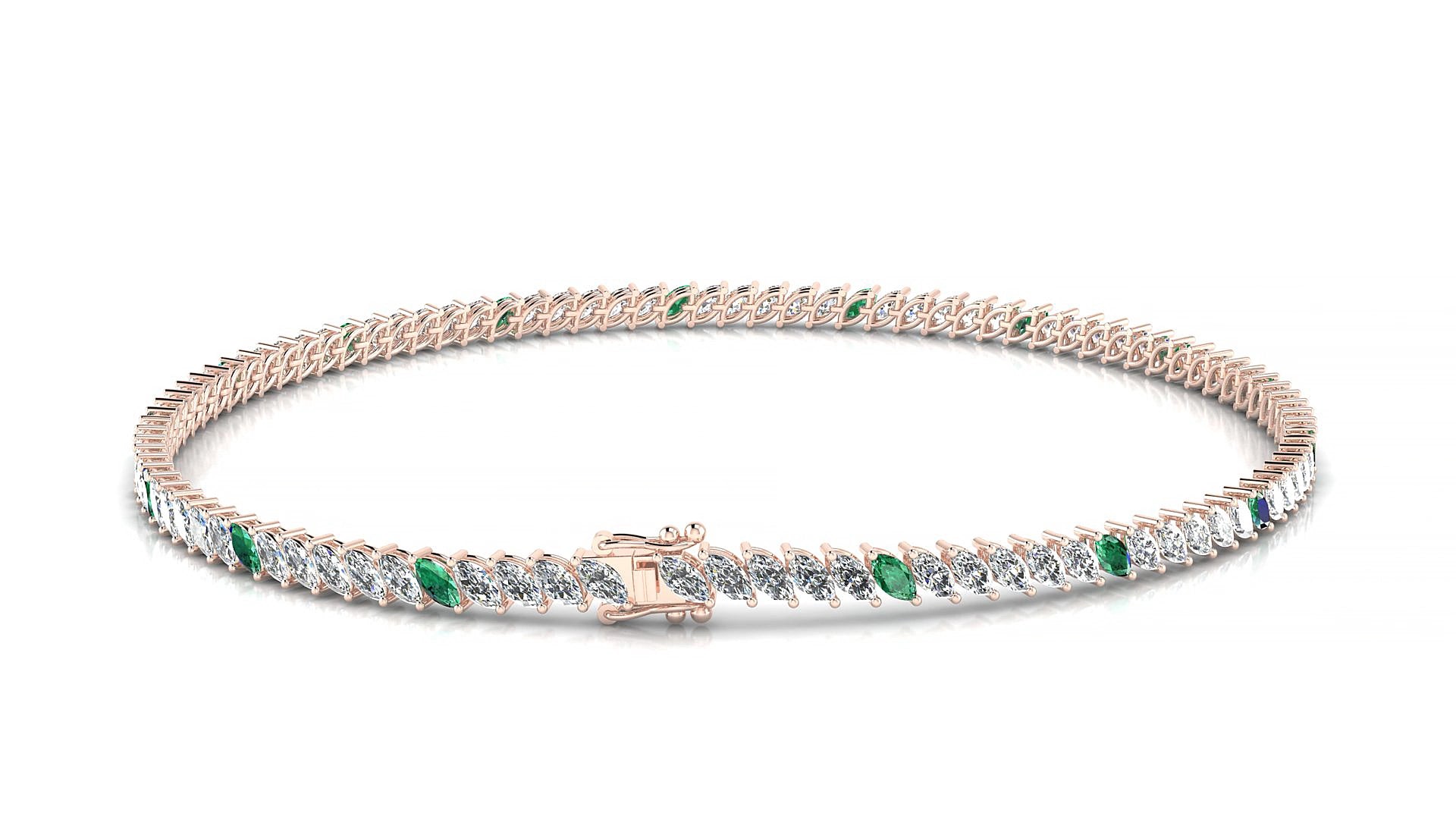 Venezia 1-5 | 18k Rose Gold 3 x 1.5 mm Marquise Natural Emerald & Diamond 18 cm Tennis Bracelet