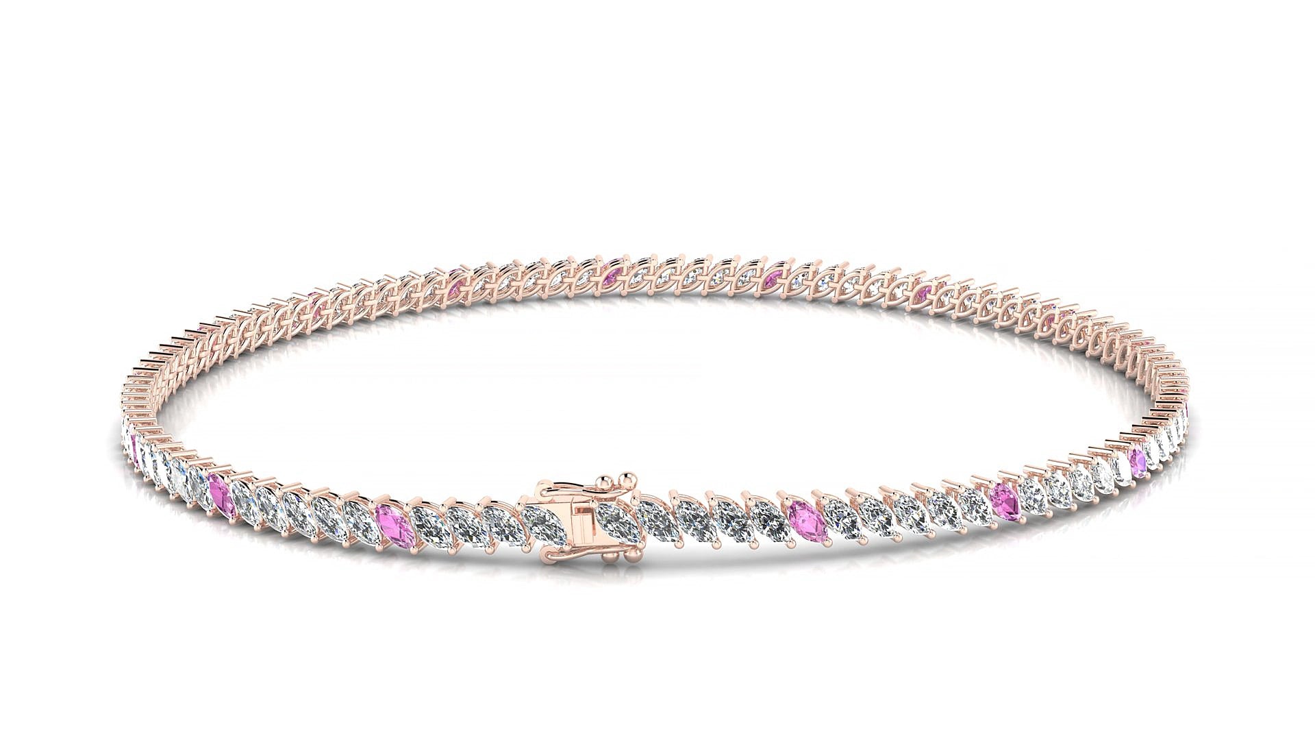 Venezia 1-5 | 18k Rose Gold 3 x 1.5 mm Marquise Natural Pink Sapphire & Diamond 15 cm Tennis Bracelet