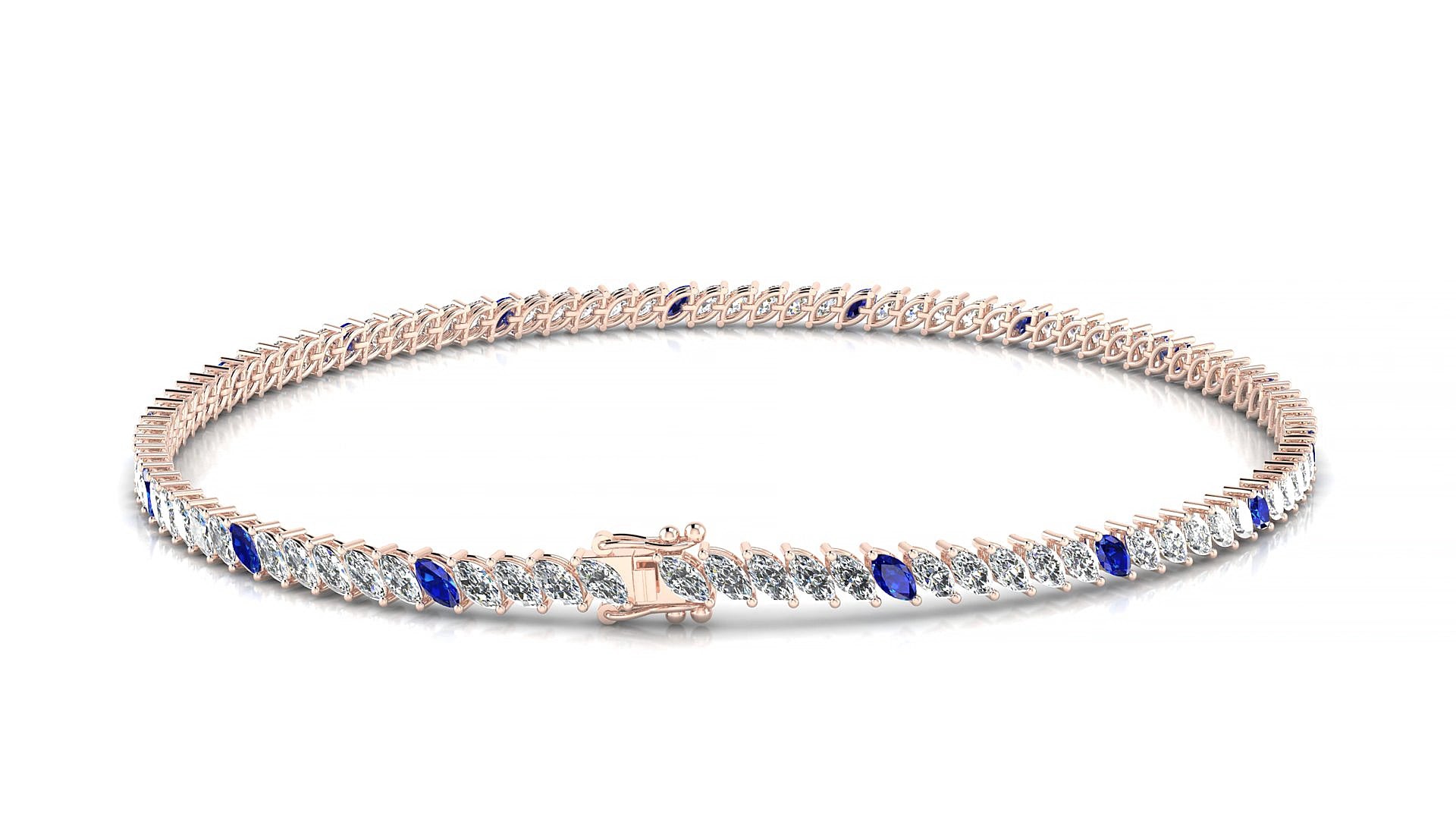 Venezia 1-5 | 18k Rose Gold 3 x 1.5 mm Marquise Natural Sapphire & Diamond 17 cm Tennis Bracelet