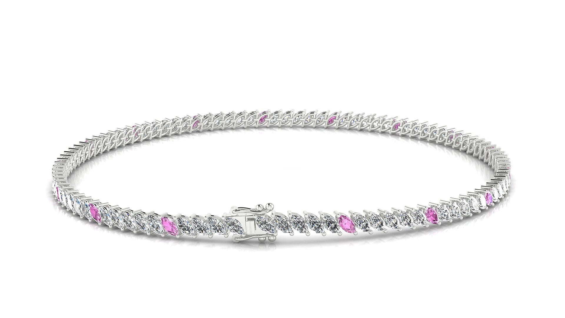 Venezia 1-5 | 18k White Gold 3 x 1.5 mm Marquise Natural Pink Sapphire & Diamond 17 cm Tennis Bracelet
