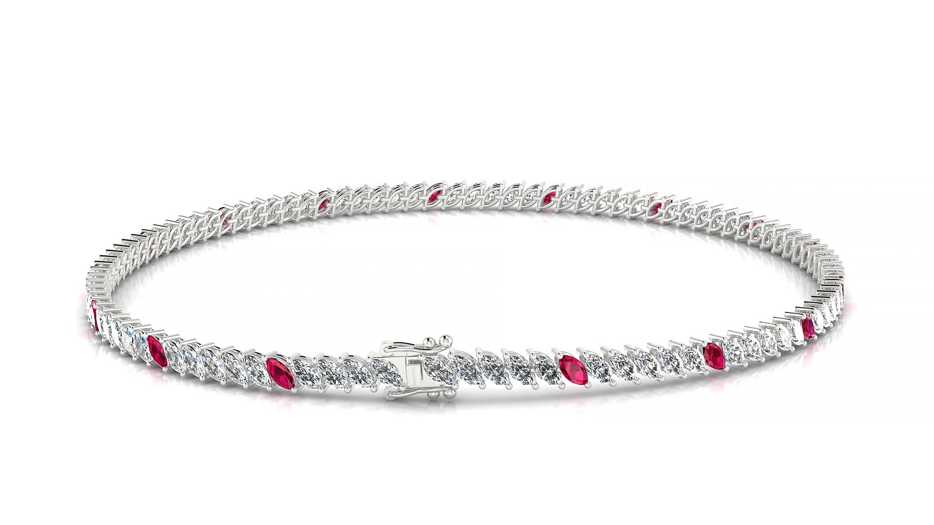 Venezia 1-5 | 18k White Gold 3 x 1.5 mm Marquise Natural Ruby & Diamond 15 cm Tennis Bracelet