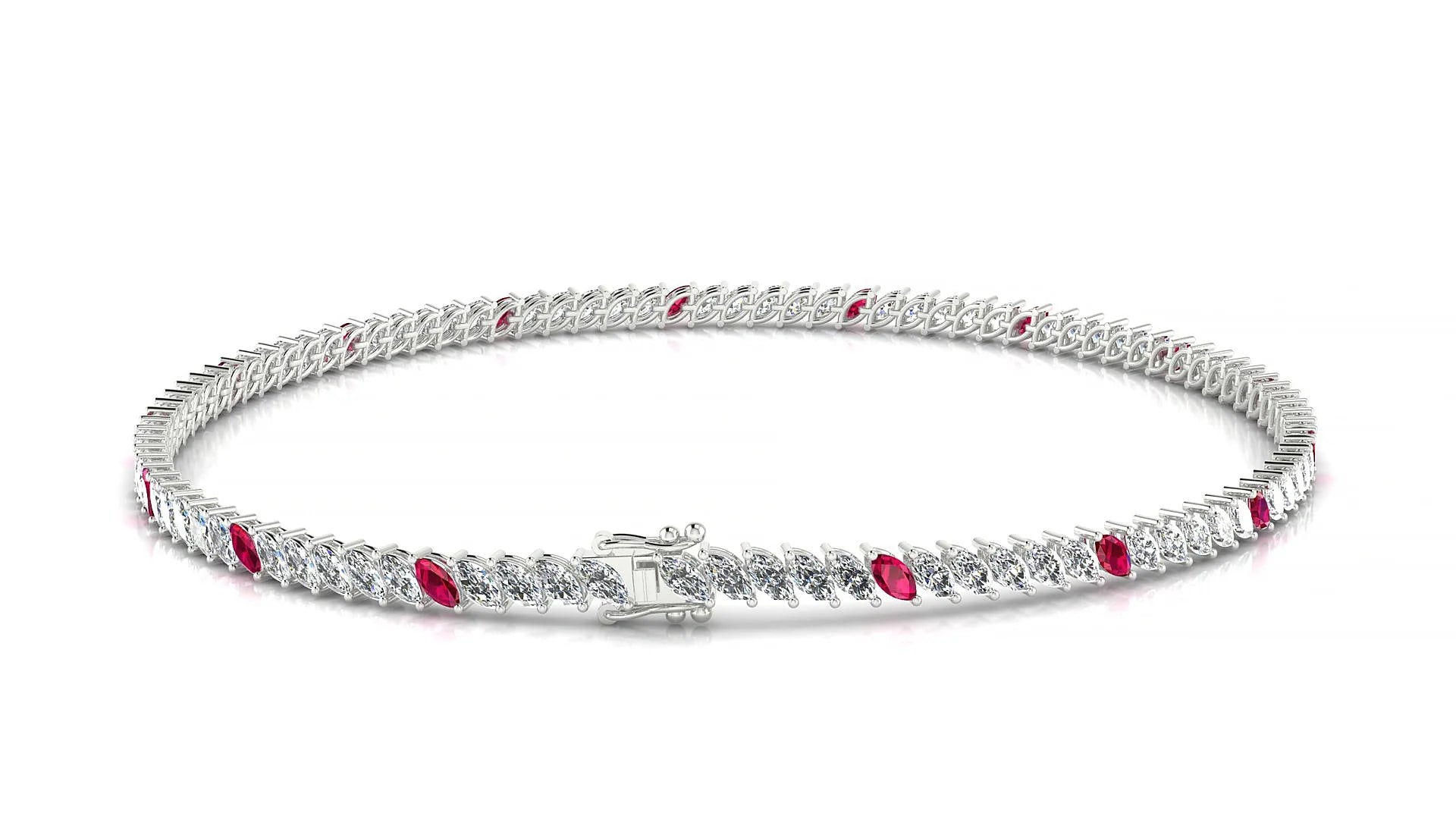 Venezia 1-5 | 18k White Gold 3 x 1.5 mm Marquise Natural Ruby & Diamond 18 cm Tennis Bracelet