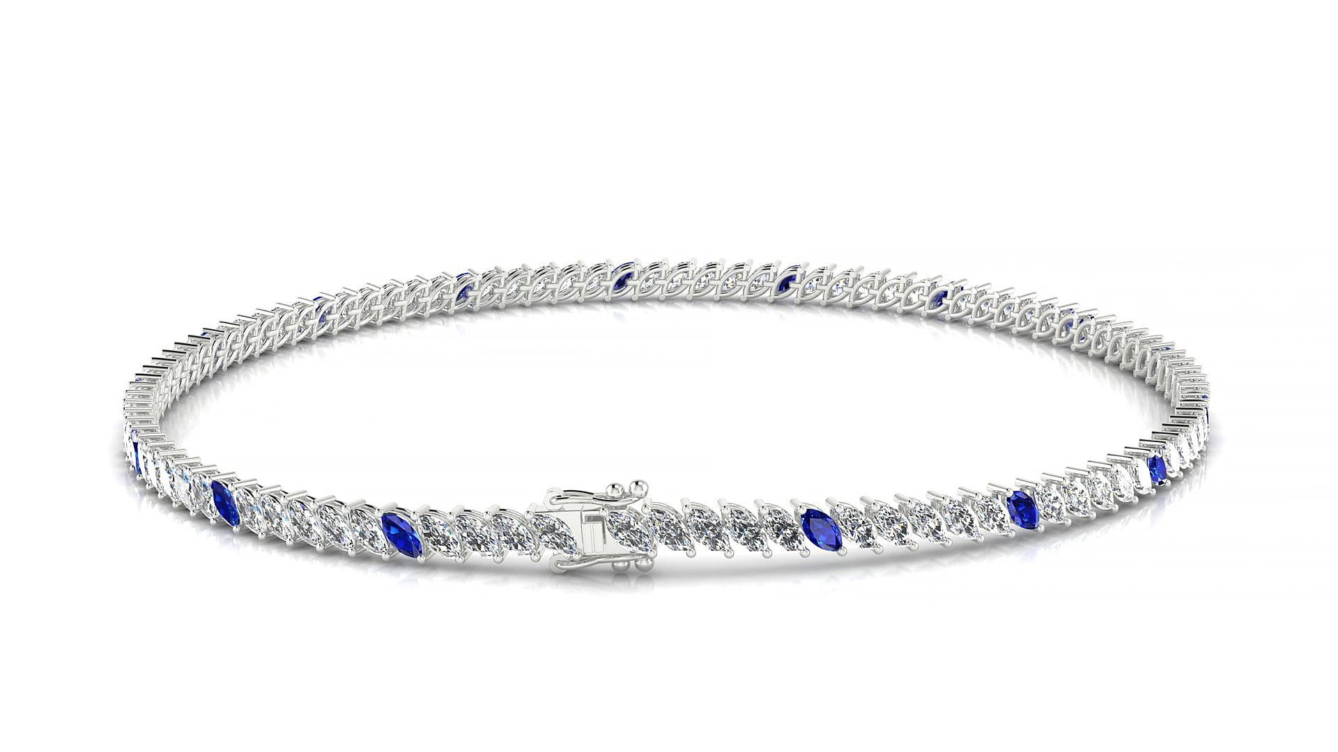Venezia 1-5 | 18k White Gold 3 x 1.5 mm Marquise Natural Sapphire & Diamond 17 cm Tennis Bracelet