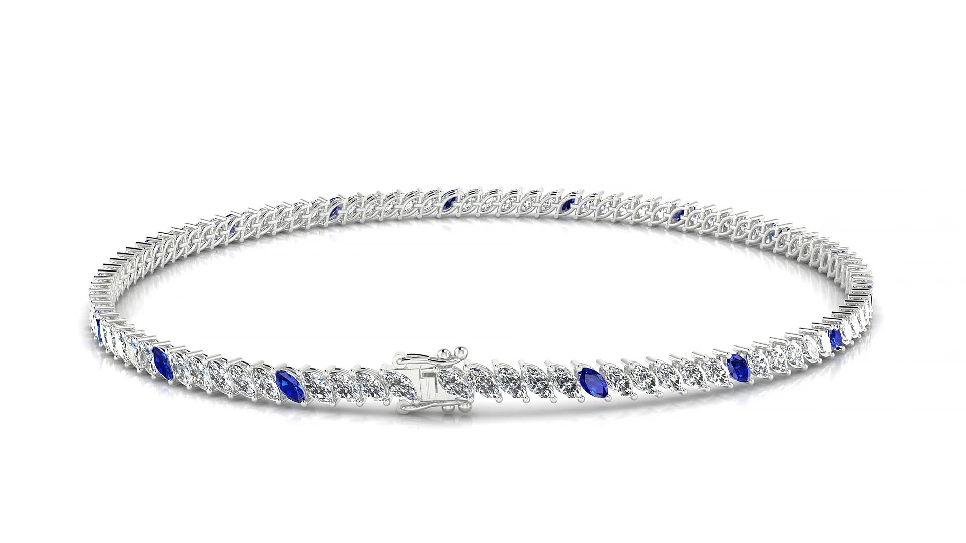 Venezia 1-5 | 18k White Gold 3 x 1.5 mm Marquise Natural Sapphire & Diamond 18 cm Tennis Bracelet