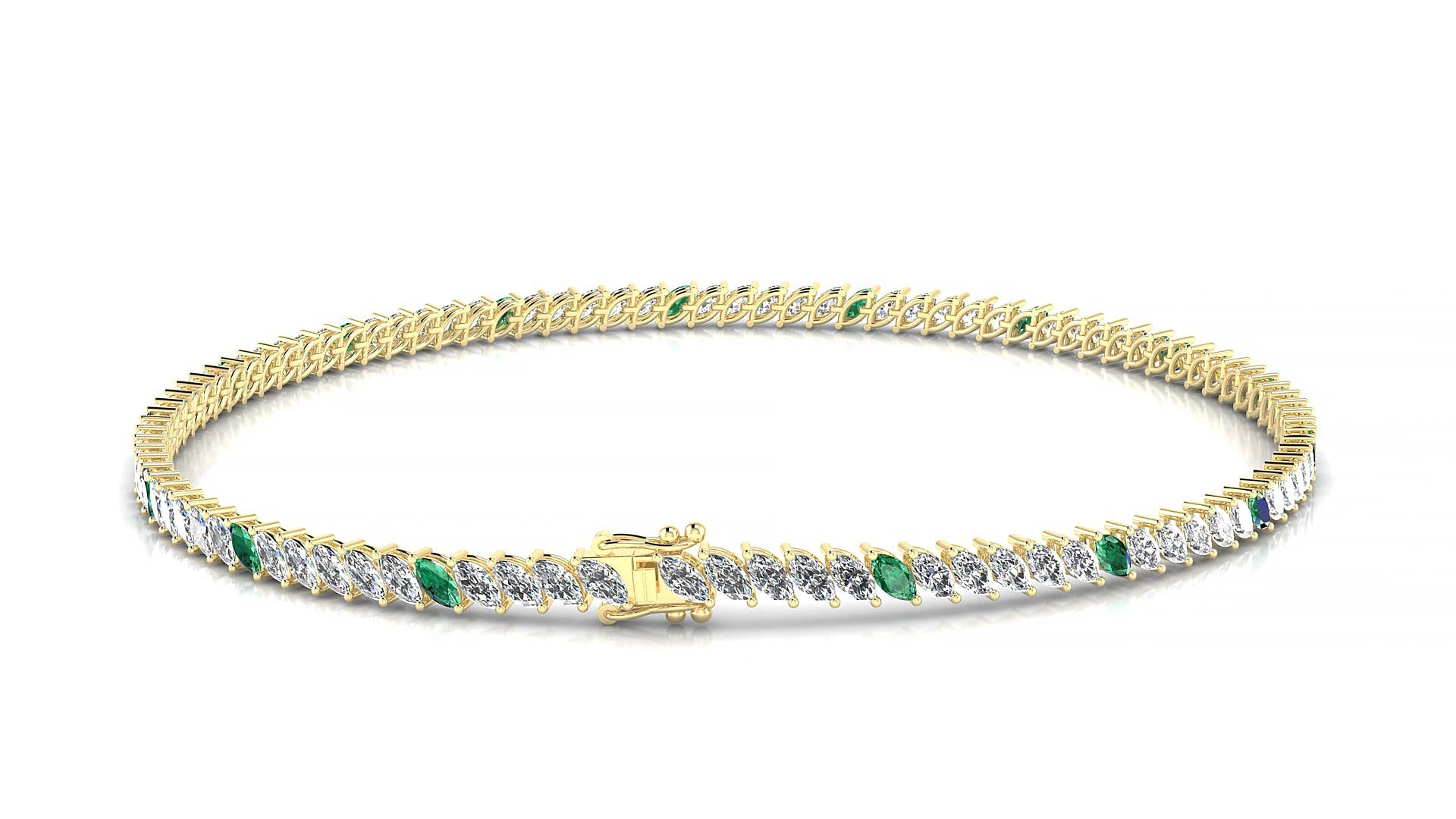 Venezia 1-5 | 18k Yellow Gold 3 x 1.5 mm Marquise Natural Emerald & Diamond 15 cm Tennis Bracelet