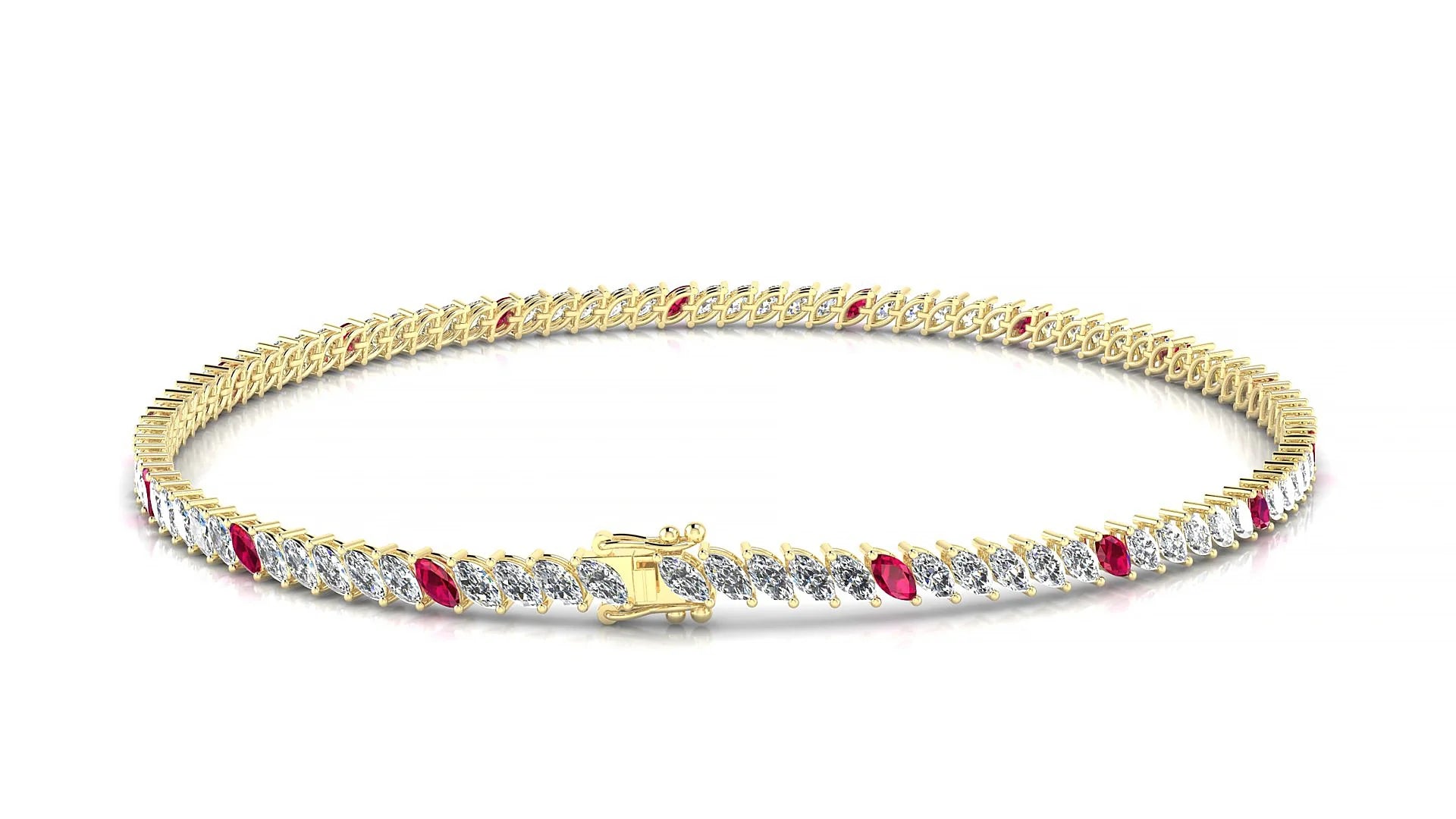 Venezia 1-5 | 18k Yellow Gold 3 x 1.5 mm Marquise Natural Ruby & Diamond 18 cm Tennis Bracelet
