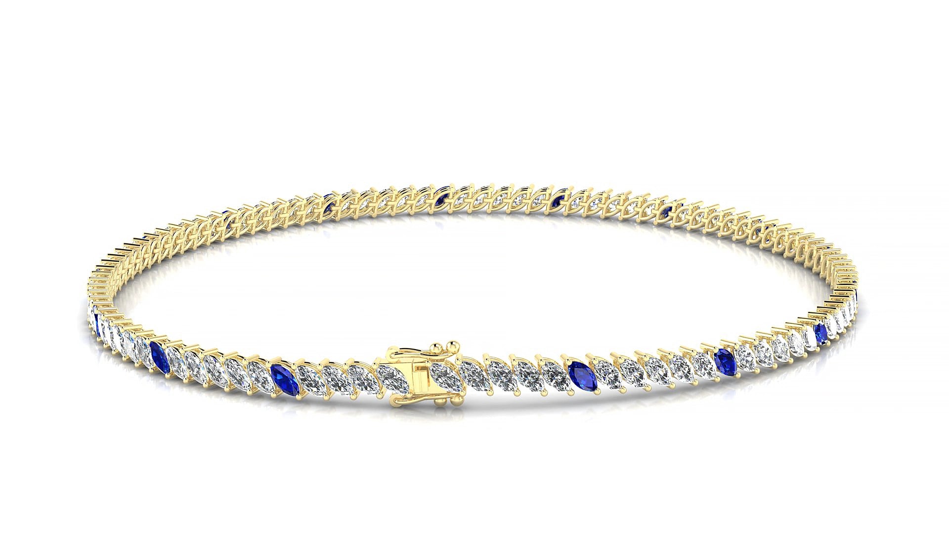 Venezia 1-5 | 18k Yellow Gold 3 x 1.5 mm Marquise Natural Sapphire & Diamond 17 cm Tennis Bracelet