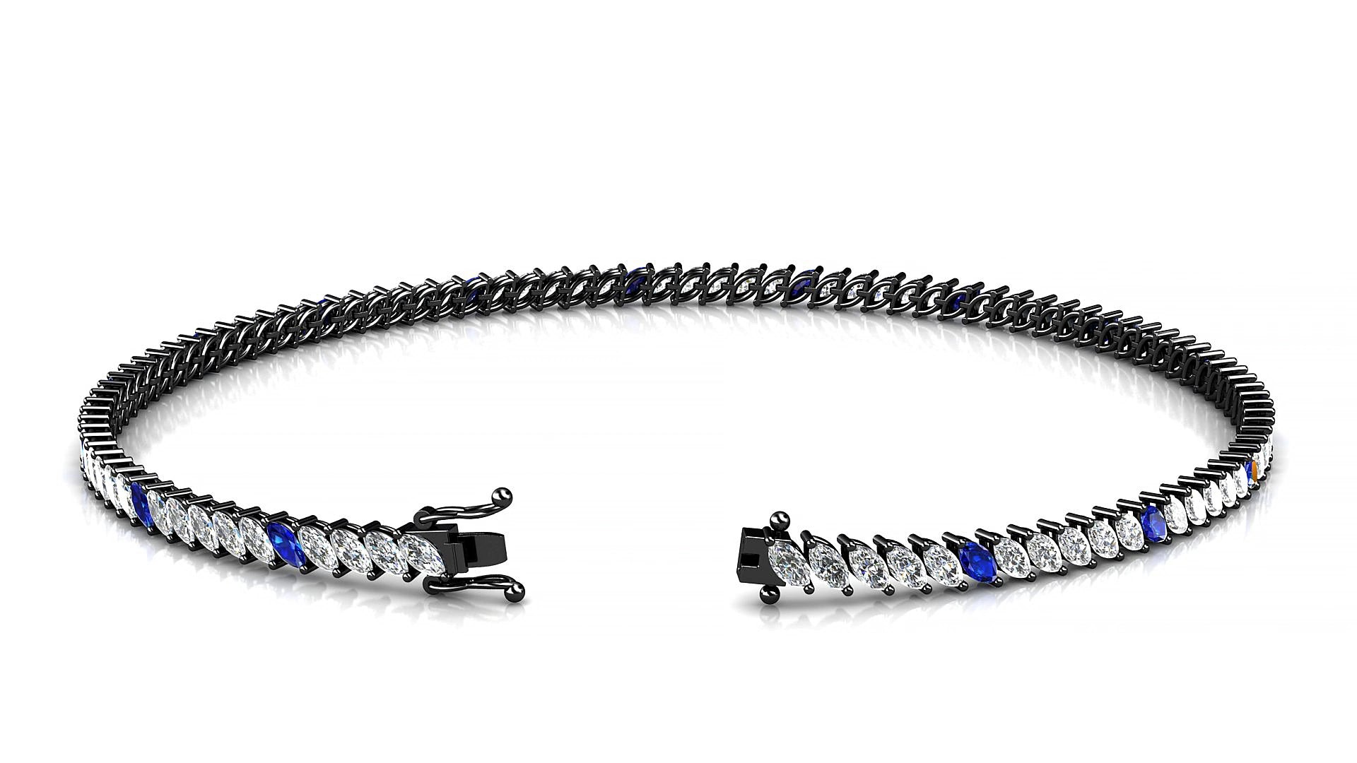 Venezia 1-5 | 18k Black Gold 3 x 1.5 mm Marquise Natural Sapphire & Diamond 18 cm Tennis Bracelet
