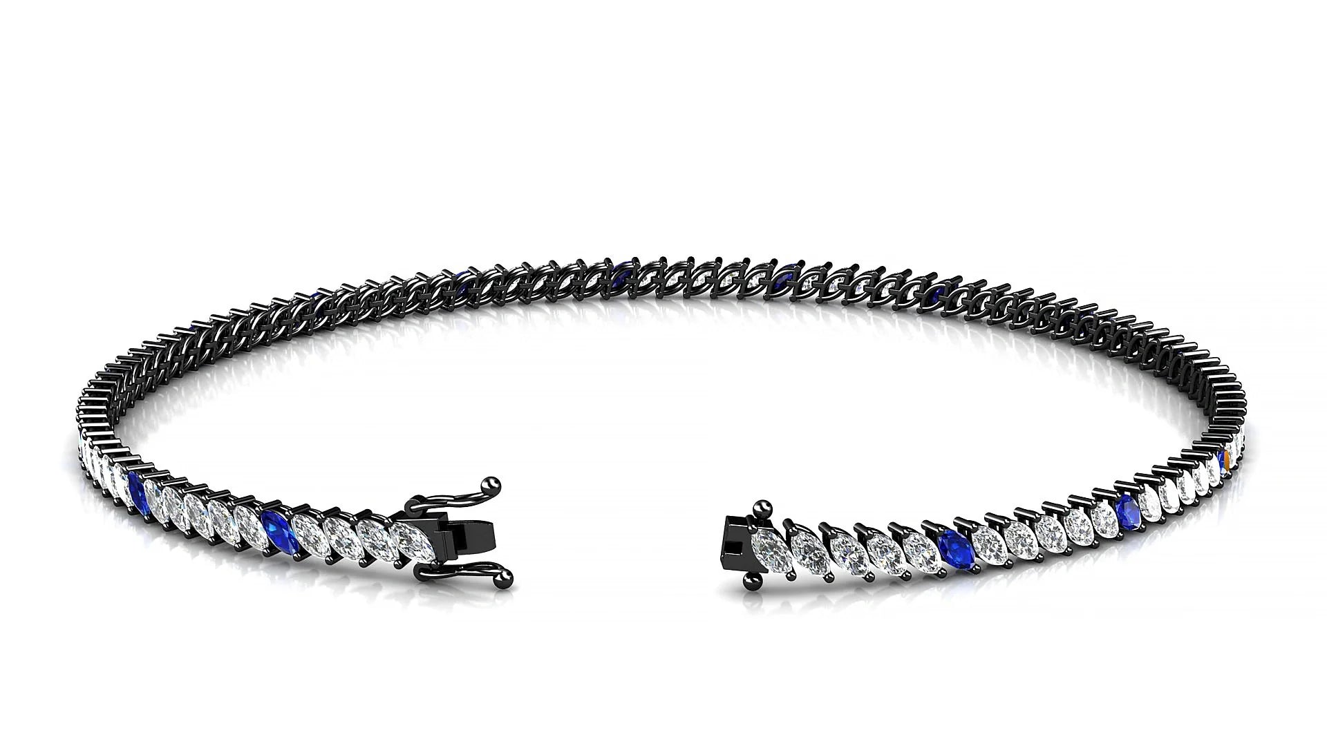 Venezia 1-5 | 18k Black Gold 3 x 1.5 mm Marquise Natural Sapphire & Diamond 18 cm Tennis Bracelet
