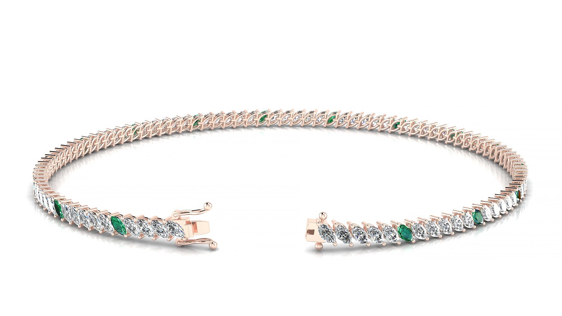 Venezia 1-5 | 18k Rose Gold 3 x 1.5 mm Marquise Natural Emerald & Diamond 16 cm Tennis Bracelet