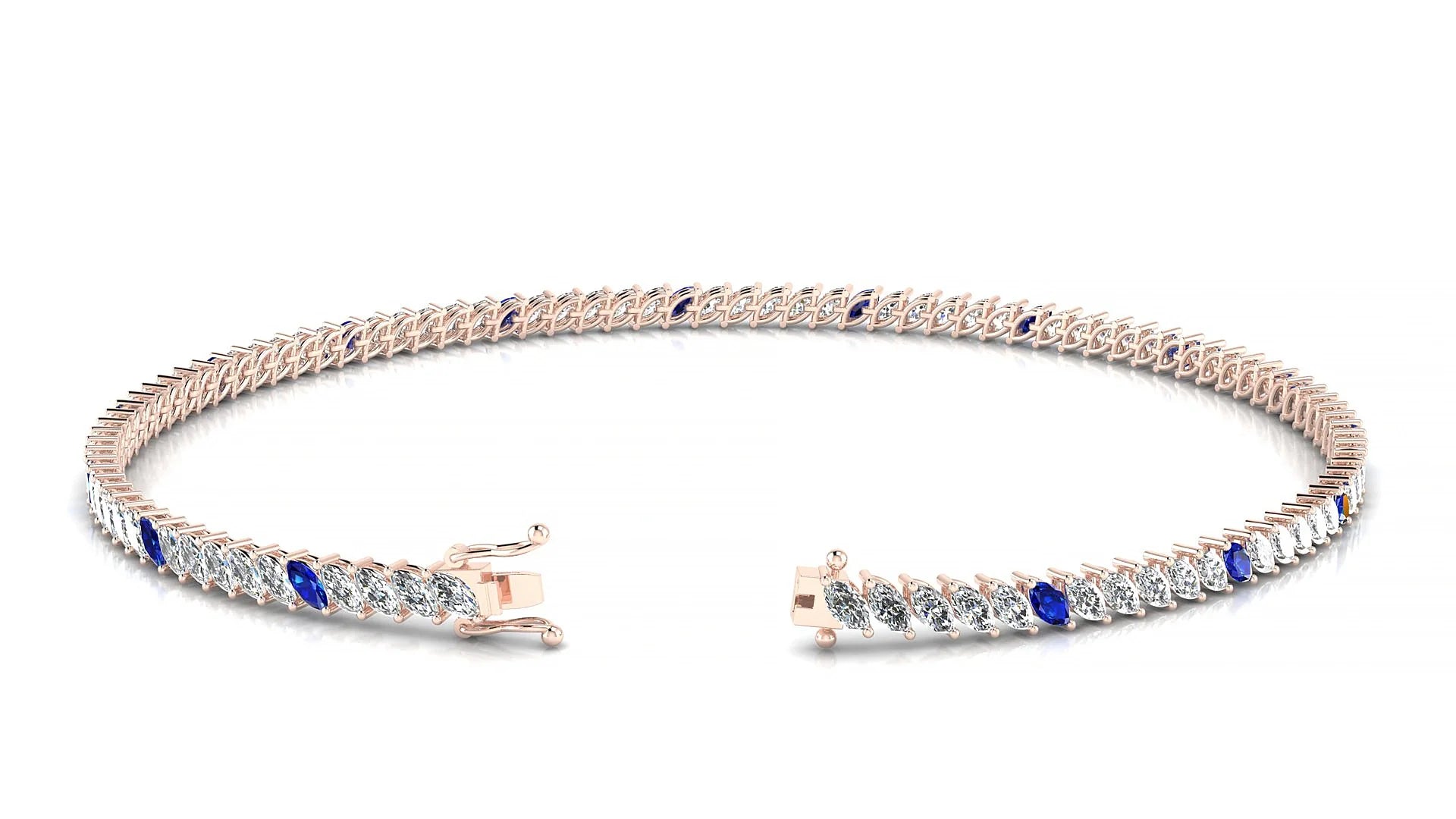 Venezia 1-5 | 18k Rose Gold 3 x 1.5 mm Marquise Natural Sapphire & Diamond 18 cm Tennis Bracelet