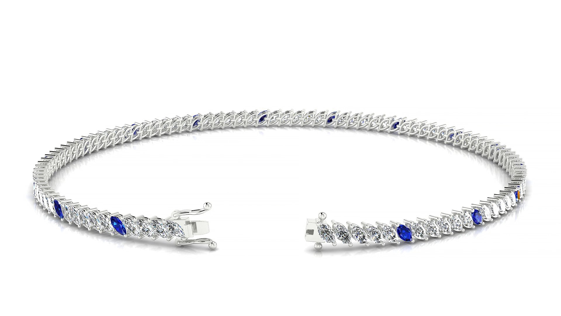 Venezia 1-5 | 18k White Gold 3 x 1.5 mm Marquise Natural Sapphire & Diamond 18 cm Tennis Bracelet