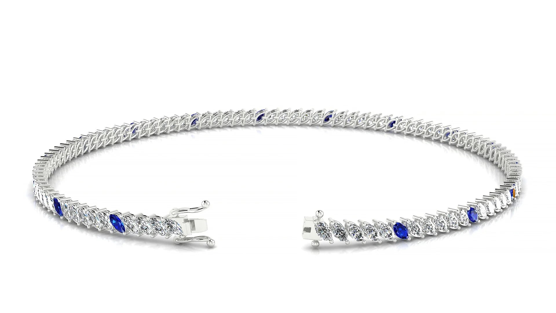 Venezia 1-5 | 18k White Gold 3 x 1.5 mm Marquise Natural Sapphire & Diamond 18 cm Tennis Bracelet