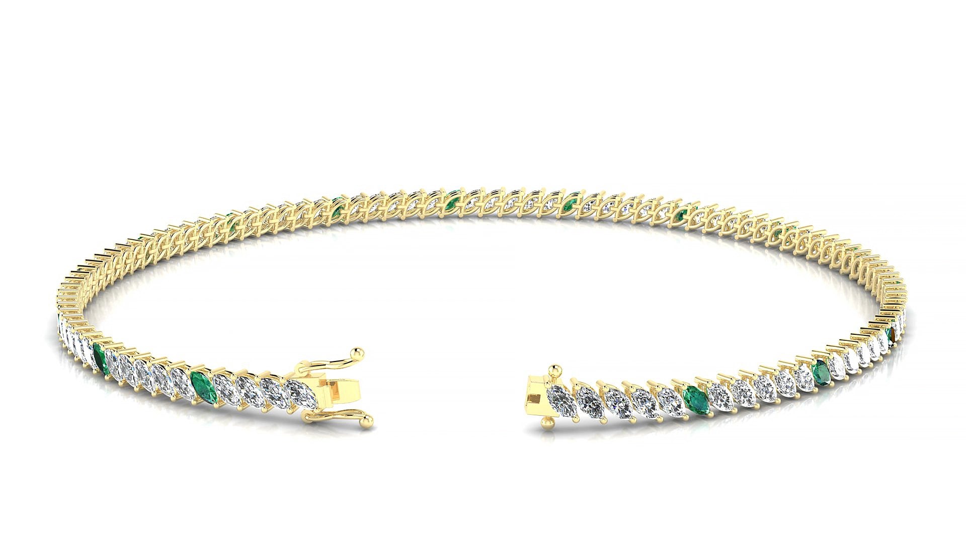Venezia 1-5 | 18k Yellow Gold 3 x 1.5 mm Marquise Natural Emerald & Diamond 19 cm Tennis Bracelet