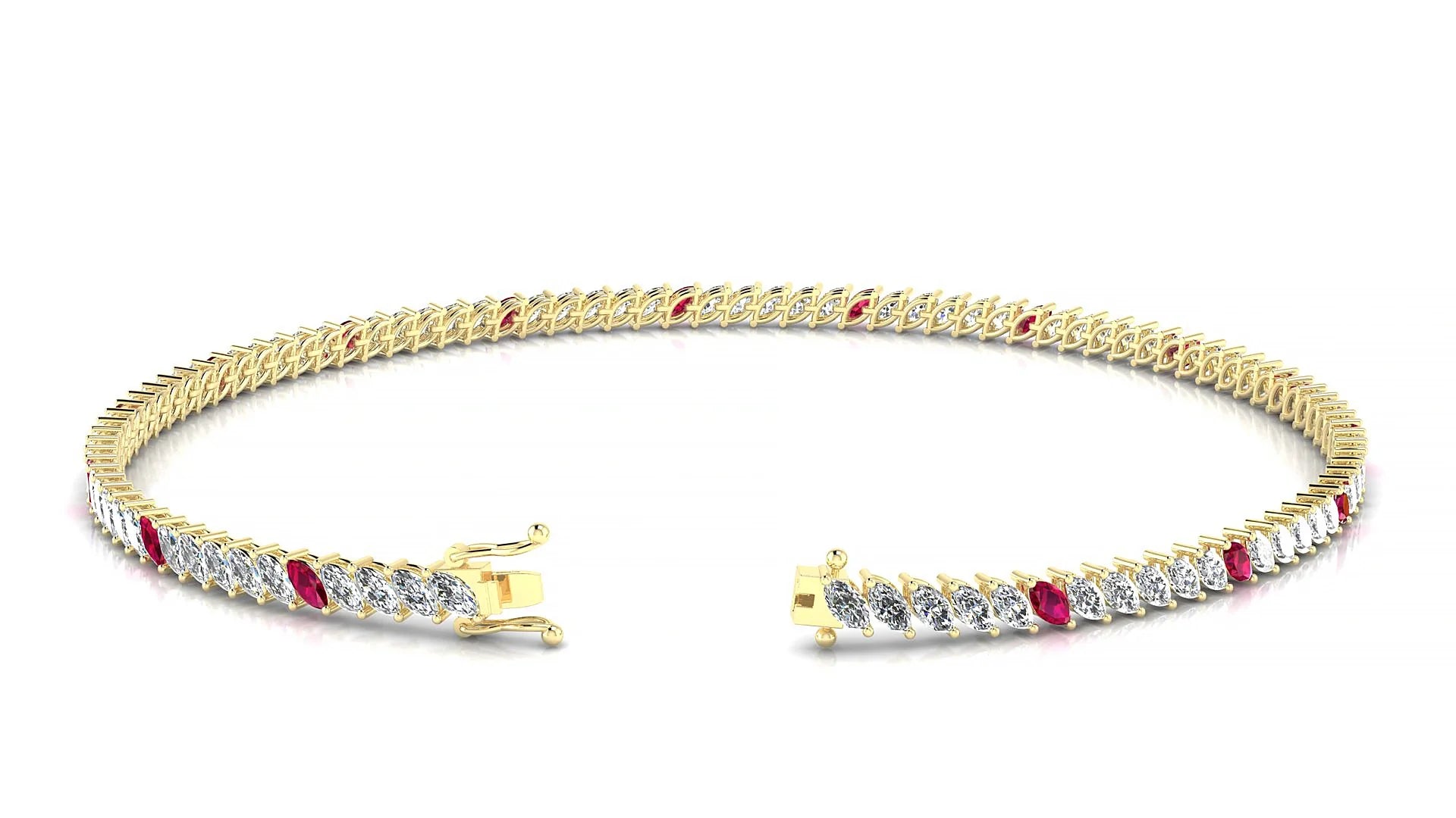 Venezia 1-5 | 18k Yellow Gold 3 x 1.5 mm Marquise Natural Ruby & Diamond 18 cm Tennis Bracelet