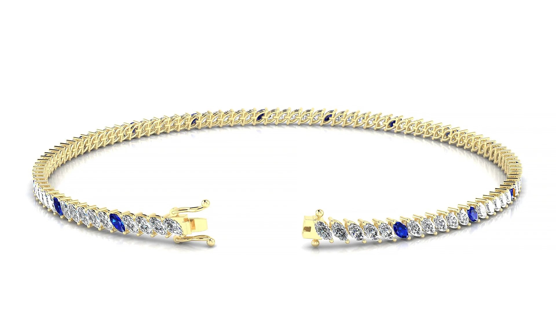Venezia 1-5 | 18k Yellow Gold 3 x 1.5 mm Marquise Natural Sapphire & Diamond 18 cm Tennis Bracelet