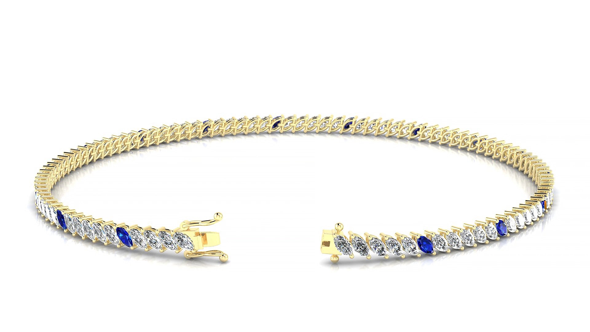 Venezia 1-5 | 18k Yellow Gold 3 x 1.5 mm Marquise Natural Sapphire & Diamond 18 cm Tennis Bracelet