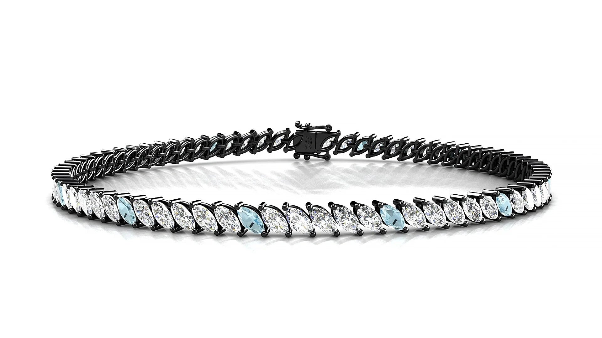 Venezia 1-5 | 18k Black Gold 4 x 2 mm Marquise Natural Aquamarine & Diamond Tennis Bracelet