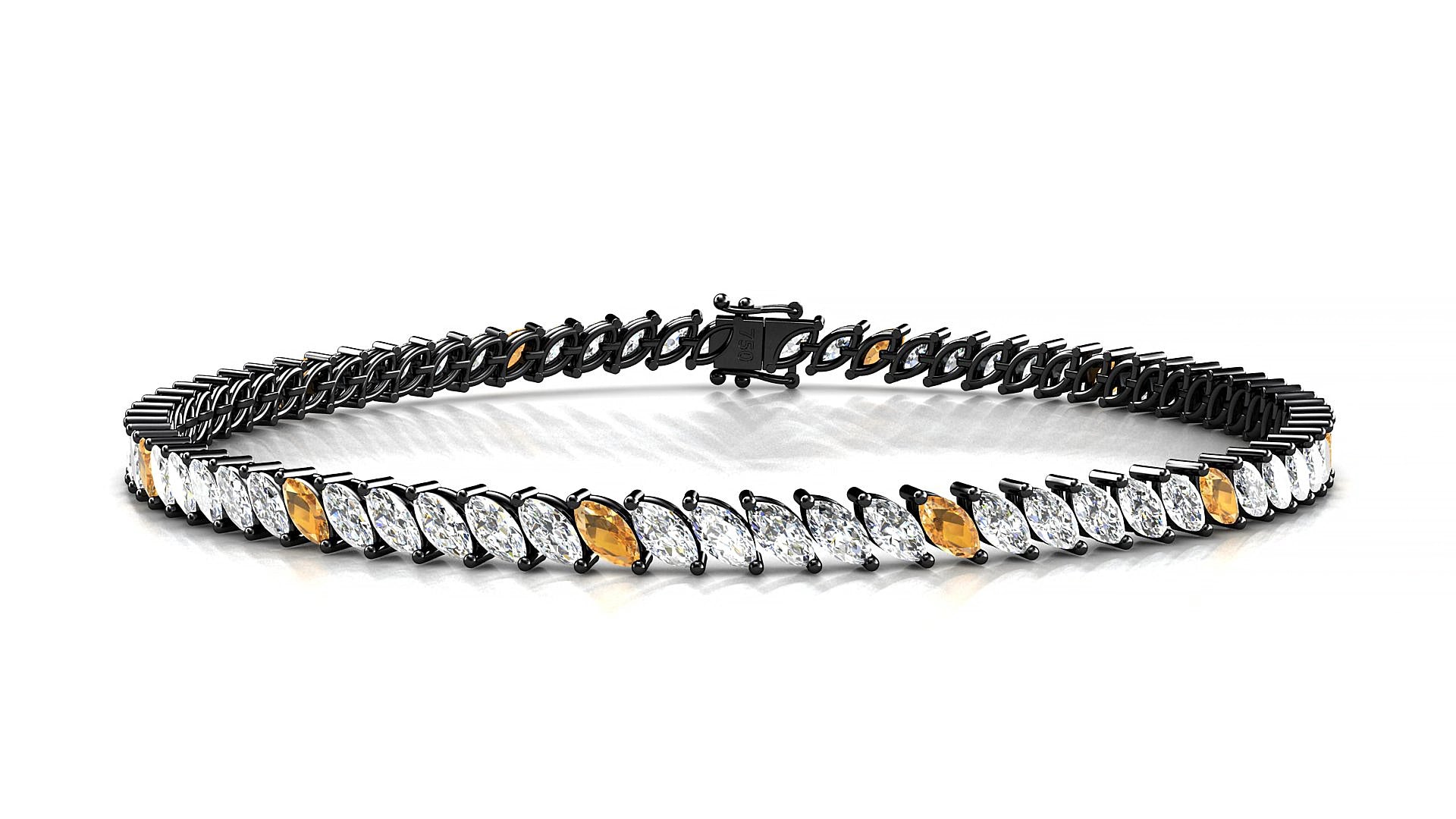 Venezia 1-5 | 18k Black Gold 4 x 2 mm Marquise Natural Citrine & Diamond 15 cm Tennis Bracelet