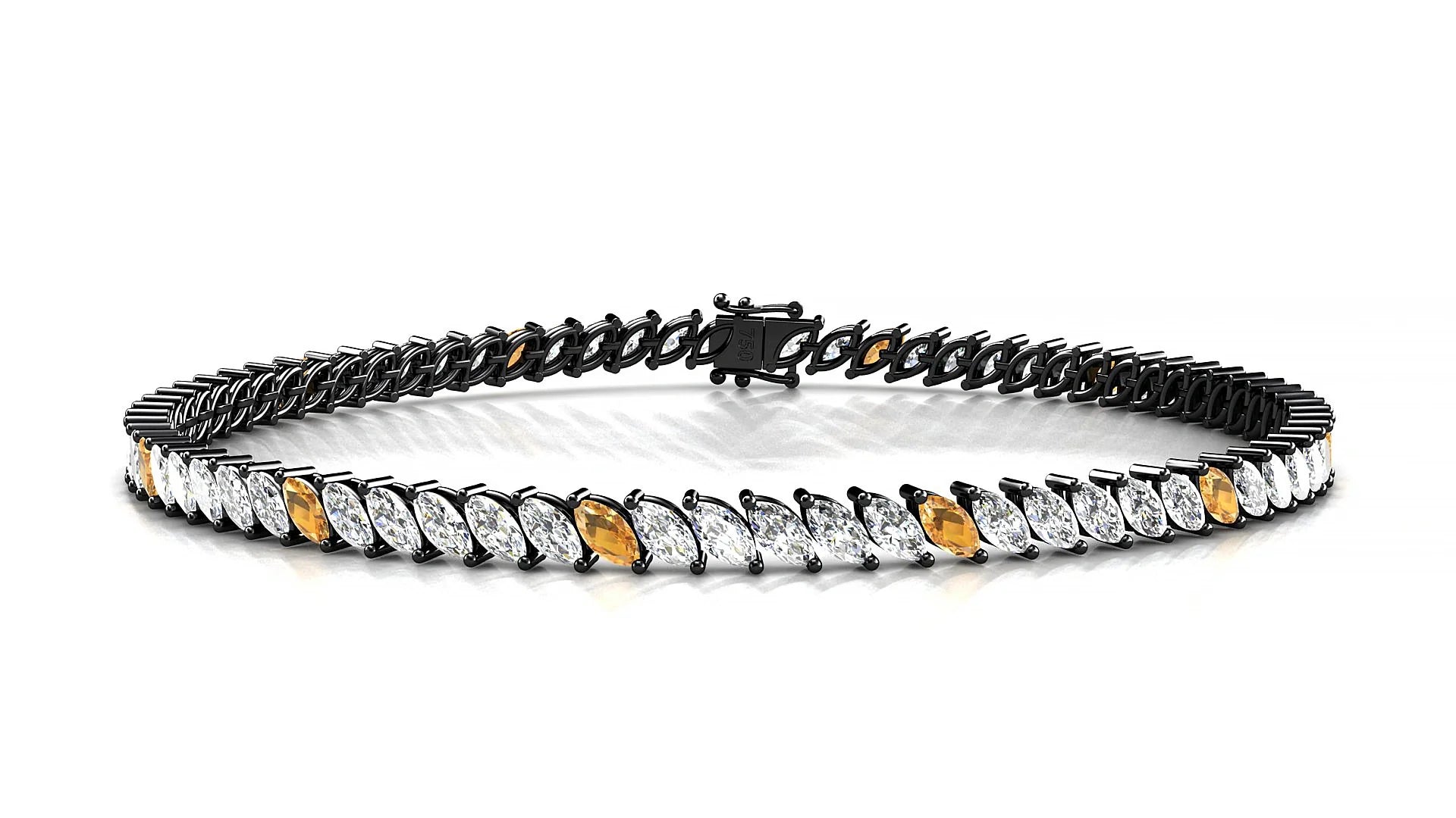 Venezia 1-5 | 18k Black Gold 4 x 2 mm Marquise Natural Citrine & Diamond Tennis Bracelet