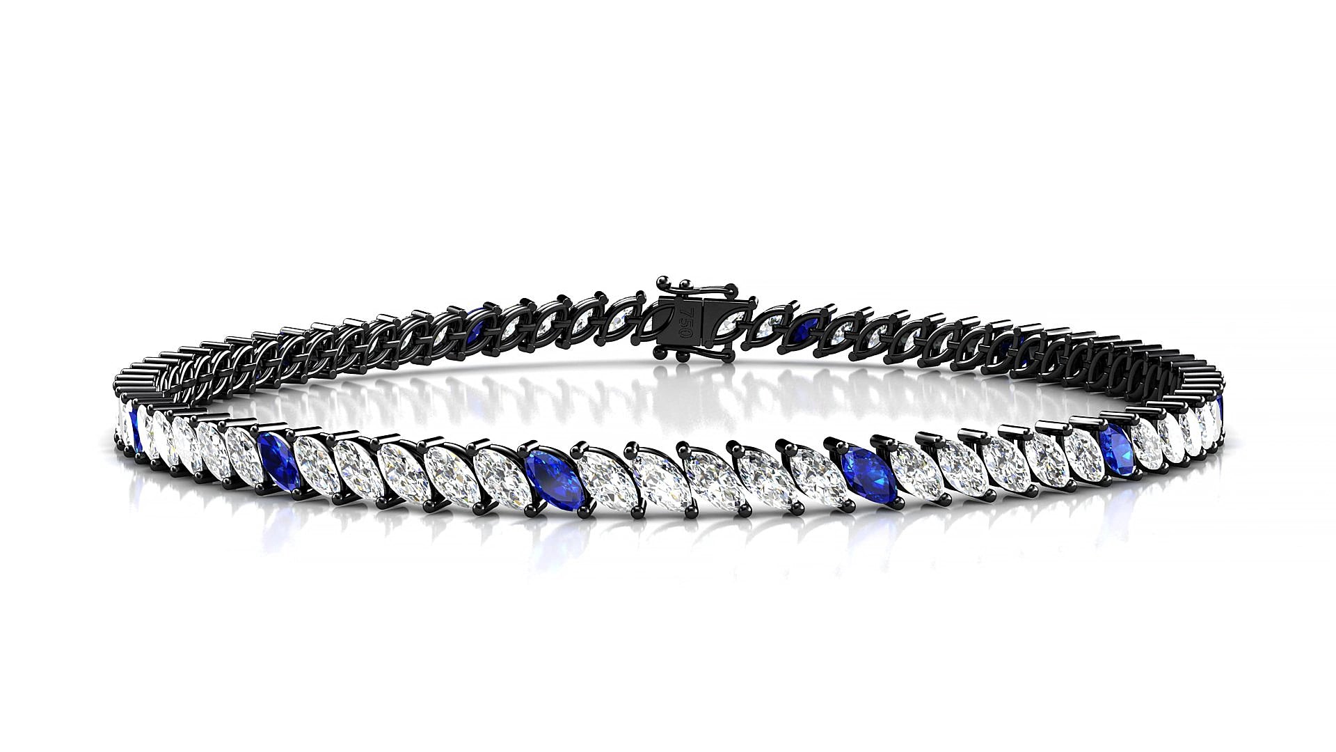 Venezia 1-5 | 18k Black Gold 4 x 2 mm Marquise Natural Sapphire & Diamond 17 cm Tennis Bracelet