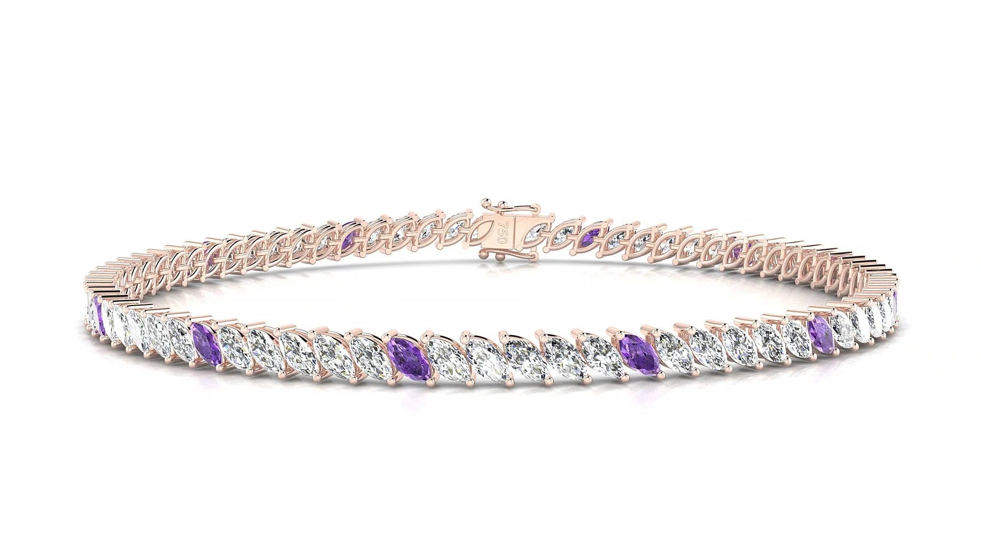 Venezia 1-5 | 18k Rose Gold 4 x 2 mm Marquise Natural Amethyst & Diamond Tennis Bracelet