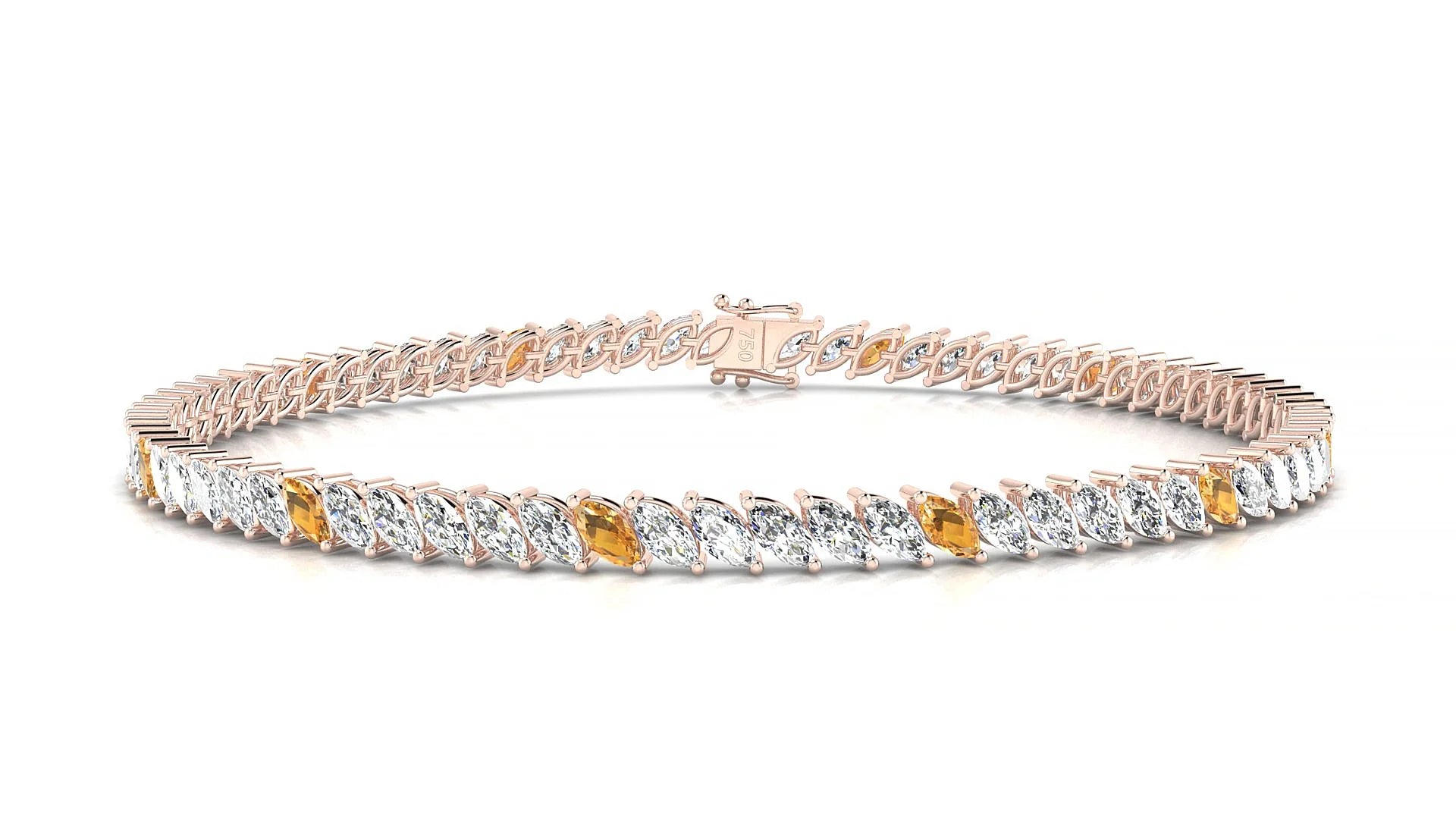 Venezia 1-5 | 18k Rose Gold 4 x 2 mm Marquise Natural Citrine & Diamond Tennis Bracelet