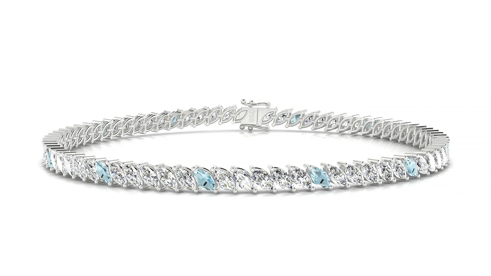 Venezia 1-5 | 18k White Gold 4 x 2 mm Marquise Natural Aquamarine & Diamond Tennis Bracelet