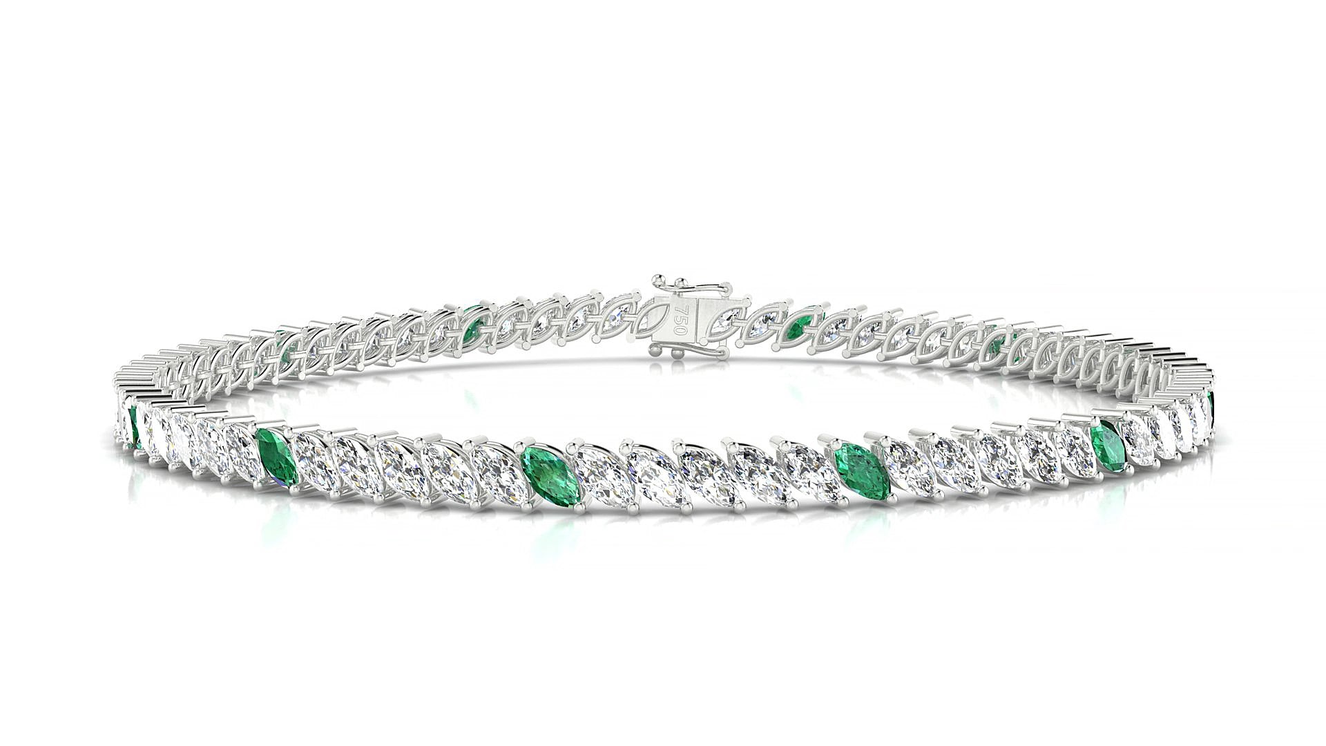 Venezia 1-5 | 18k White Gold 4 x 2 mm Marquise Natural Emerald & Diamond 20 cm Tennis Bracelet
