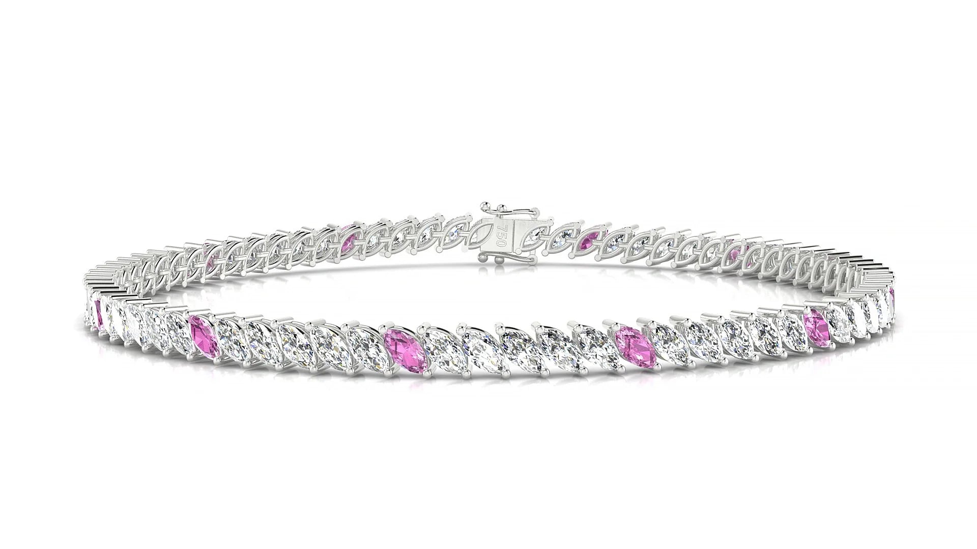 Venezia 1-5 | 18k White Gold 4 x 2 mm Marquise Natural Pink Sapphire & Diamond 18 cm Tennis Bracelet