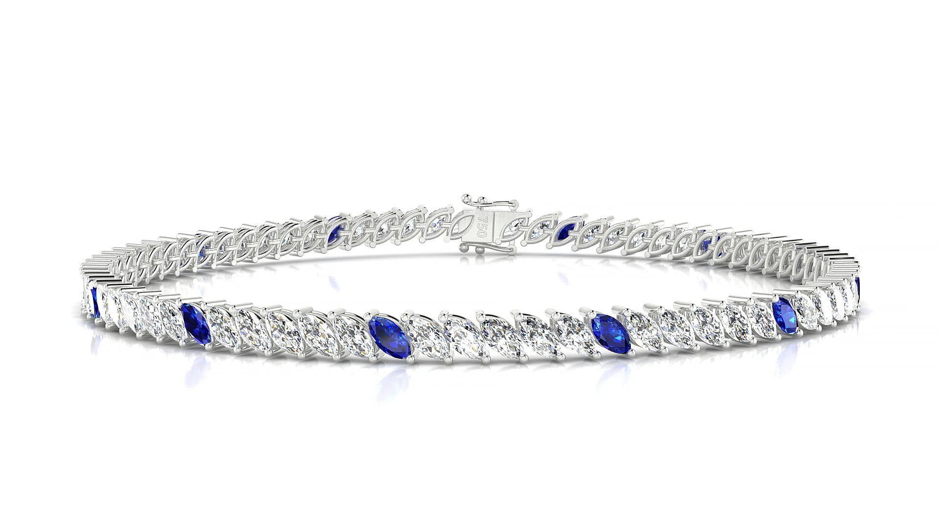 Venezia 1-5 | 18k White Gold 4 x 2 mm Marquise Natural Sapphire & Diamond 17 cm Tennis Bracelet