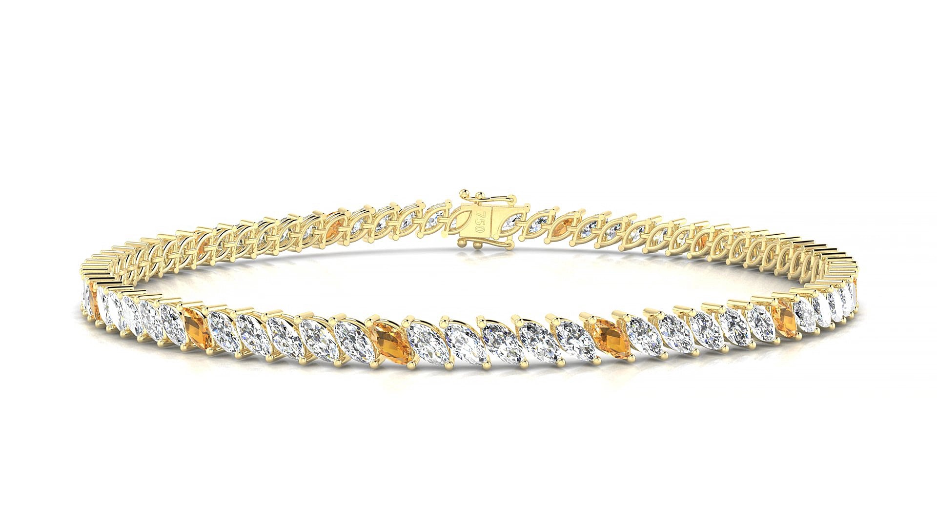 Venezia 1-5 | 18k Yellow Gold 4 x 2 mm Marquise Natural Citrine & Diamond 15 cm Tennis Bracelet