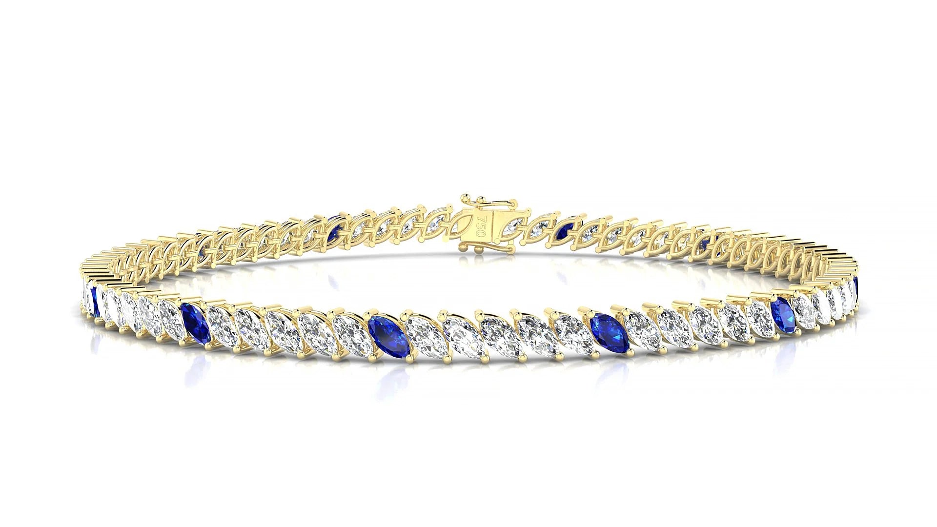 Venezia 1-5 | 18k Yellow Gold 4 x 2 mm Marquise Natural Sapphire & Diamond 18 cm Tennis Bracelet