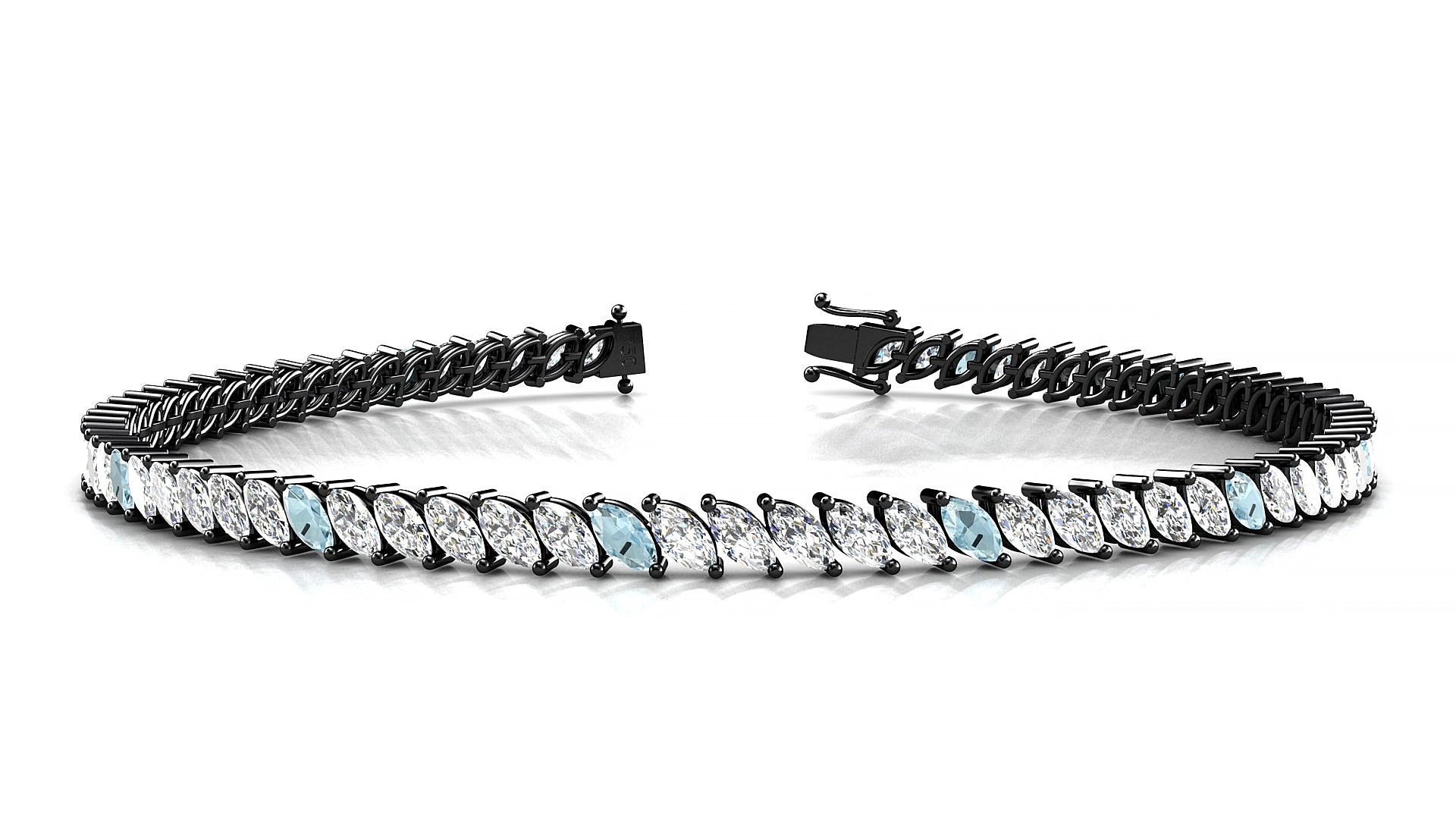 Venezia 1-5 | 18k Black Gold 4 x 2 mm Marquise Natural Aquamarine & Diamond 18 cm Tennis Bracelet