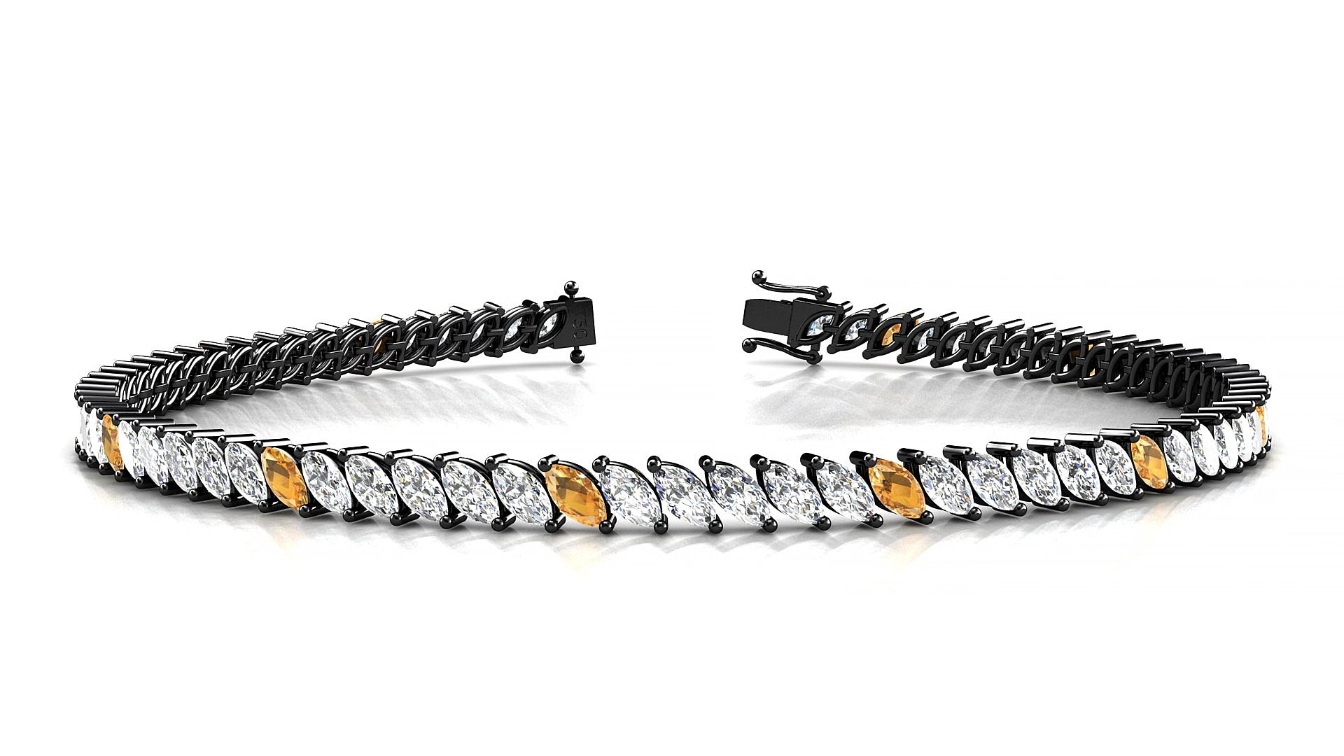 Venezia 1-5 | 18k Black Gold 4 x 2 mm Marquise Natural Citrine & Diamond 18 cm Tennis Bracelet