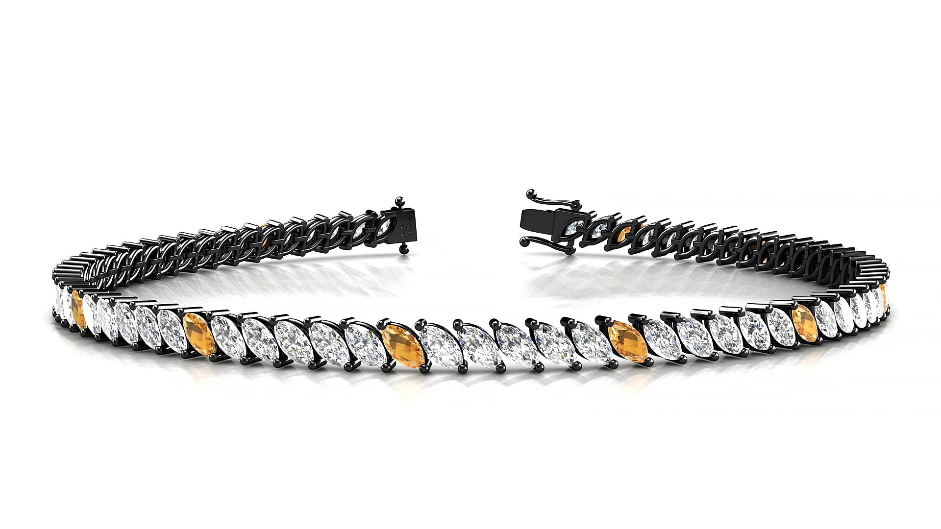 Venezia 1-5 | 18k Black Gold 4 x 2 mm Marquise Natural Citrine & Diamond Tennis Bracelet