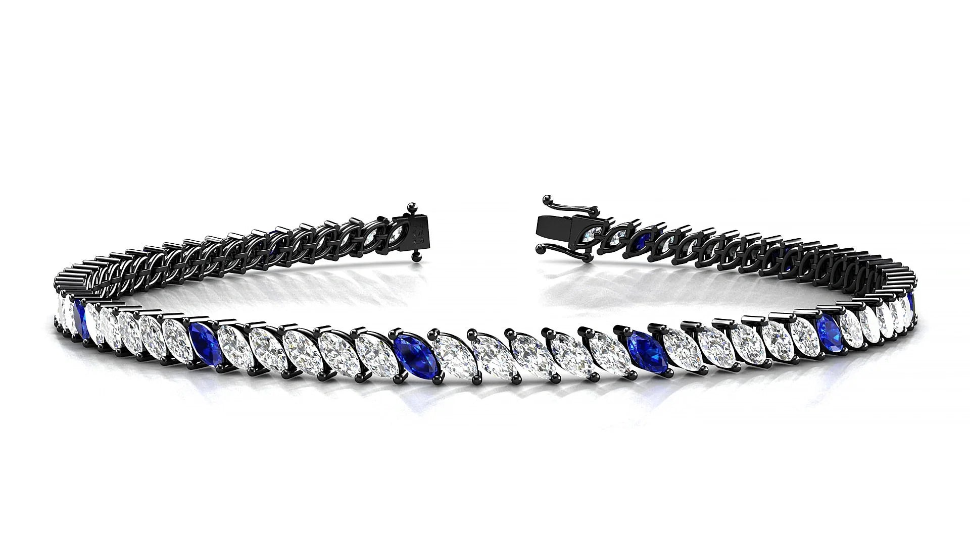 Venezia 1-5 | 18k Black Gold 4 x 2 mm Marquise Natural Sapphire & Diamond 18 cm Tennis Bracelet