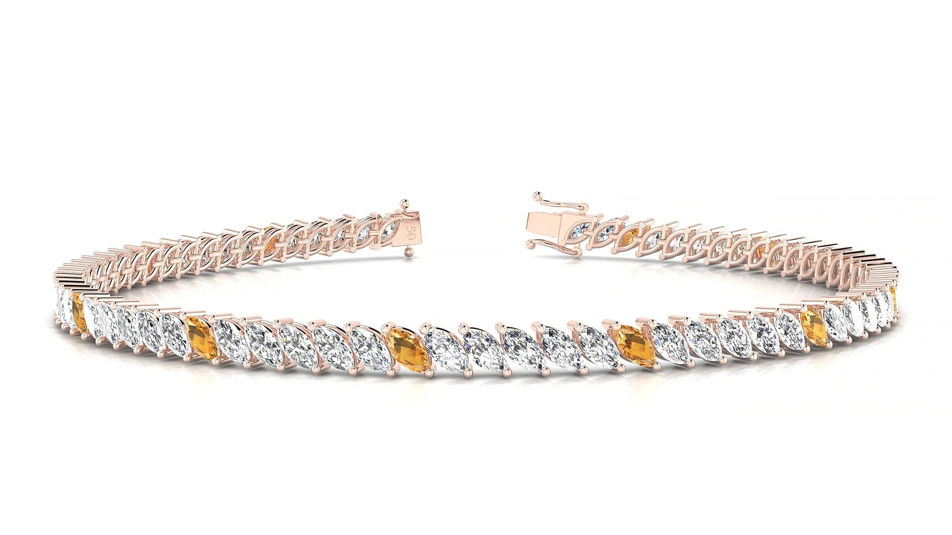 Venezia 1-5 | 18k Rose Gold 4 x 2 mm Marquise Natural Citrine & Diamond Tennis Bracelet