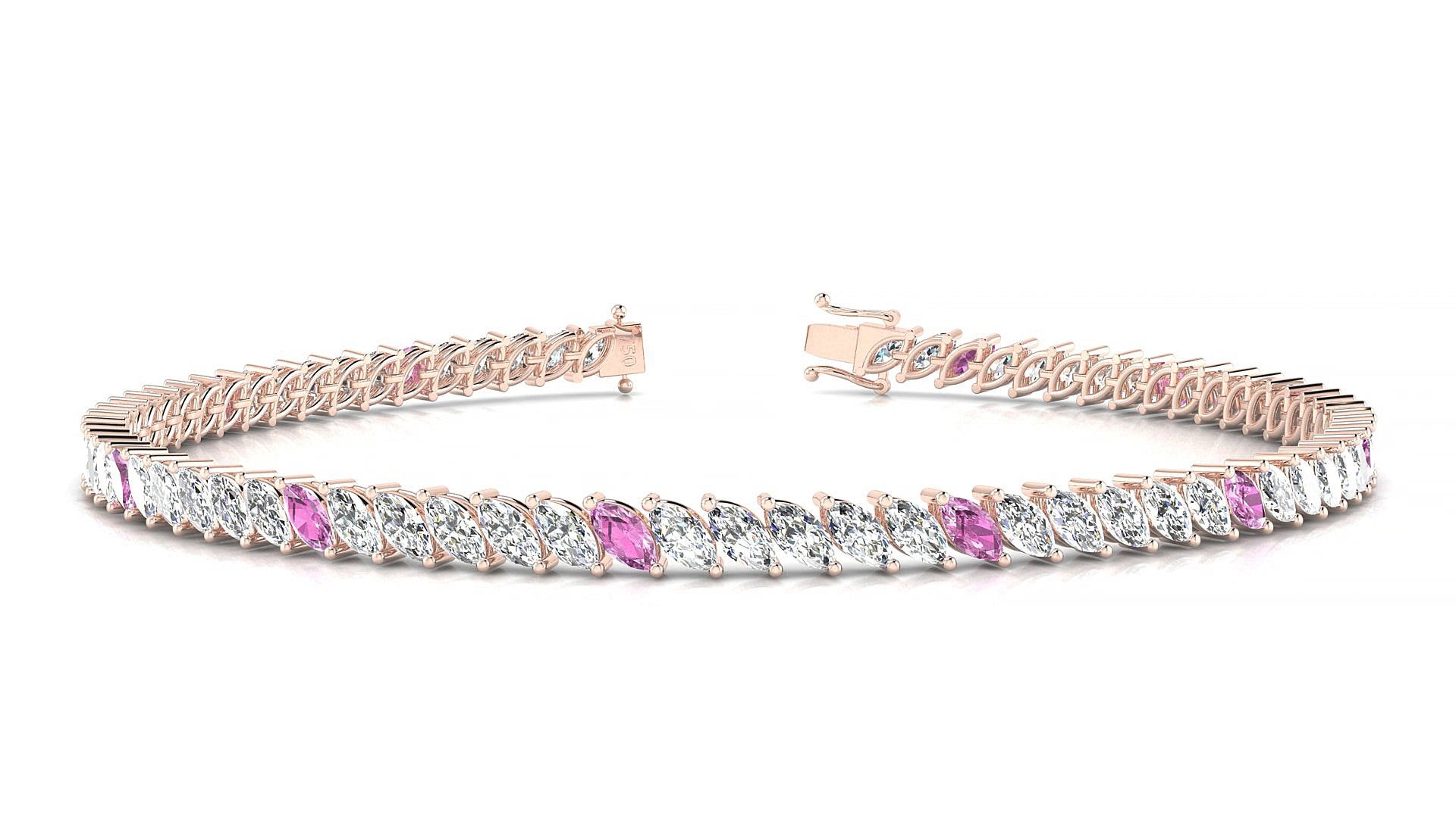 Venezia 1-5 | 18k Rose Gold 4 x 2 mm Marquise Natural Pink Sapphire & Diamond 18 cm Tennis Bracelet