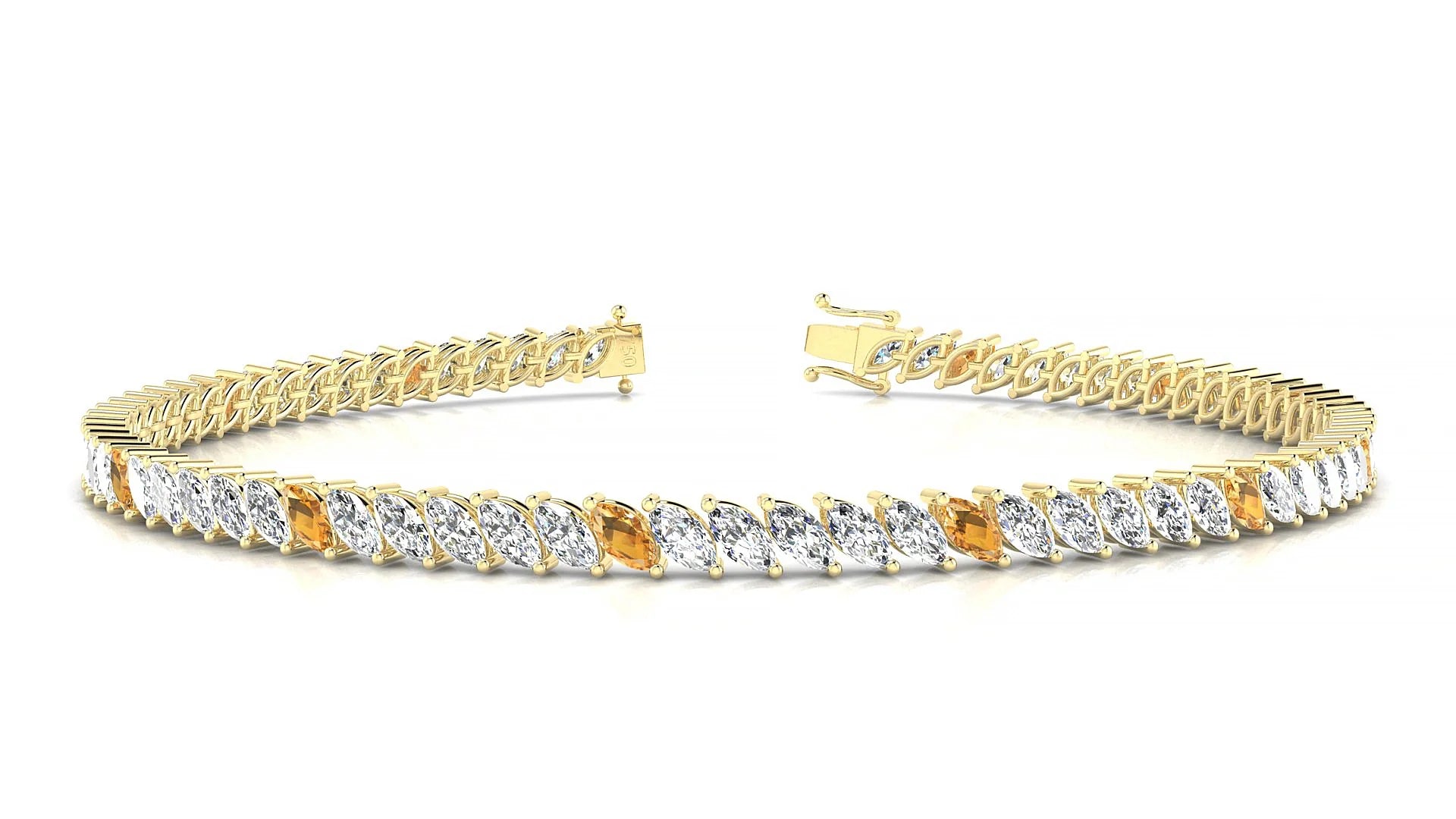 Venezia 1-5 | 18k Yellow Gold 4 x 2 mm Marquise Natural Citrine & Diamond Tennis Bracelet