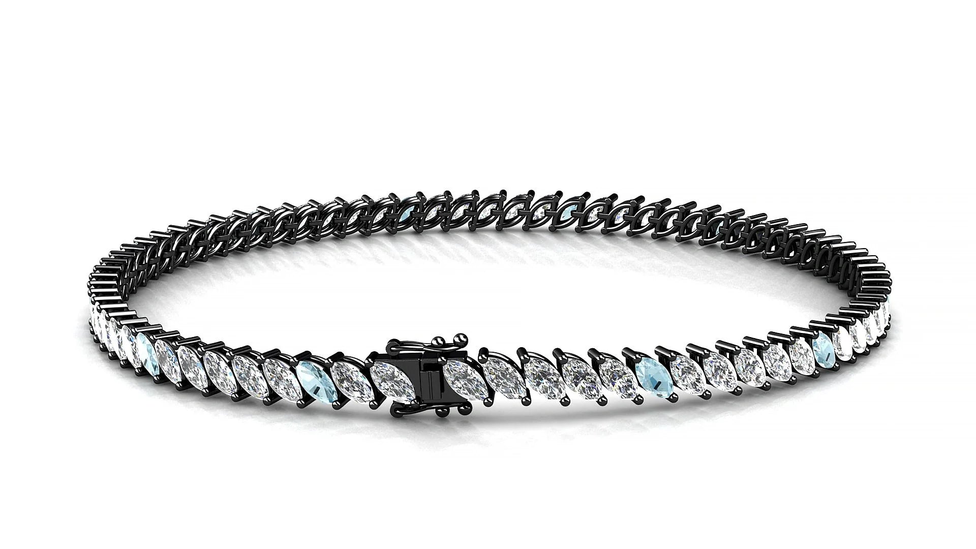 Venezia 1-5 | 18k Black Gold 4 x 2 mm Marquise Natural Aquamarine & Diamond Tennis Bracelet