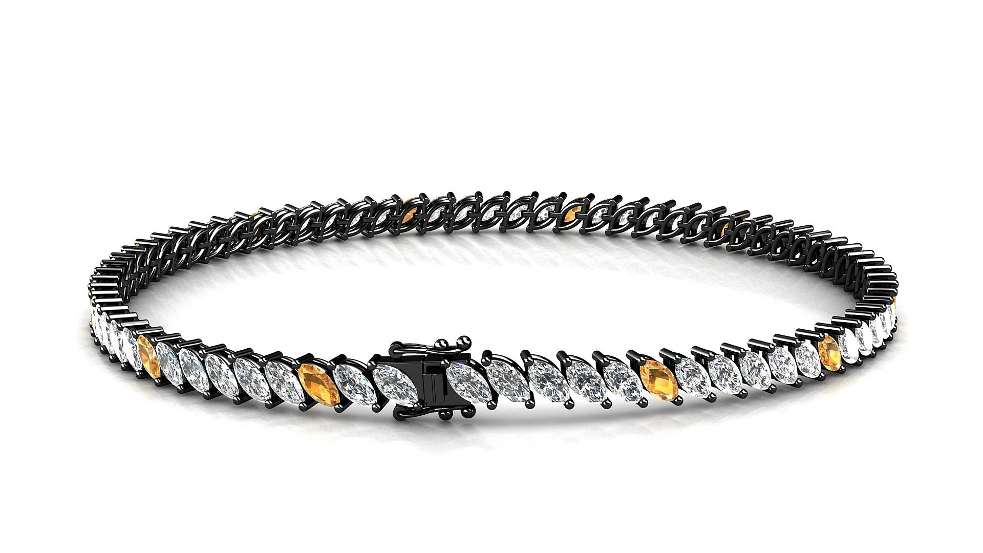 Venezia 1-5 | 18k Black Gold 4 x 2 mm Marquise Natural Citrine & Diamond Tennis Bracelet