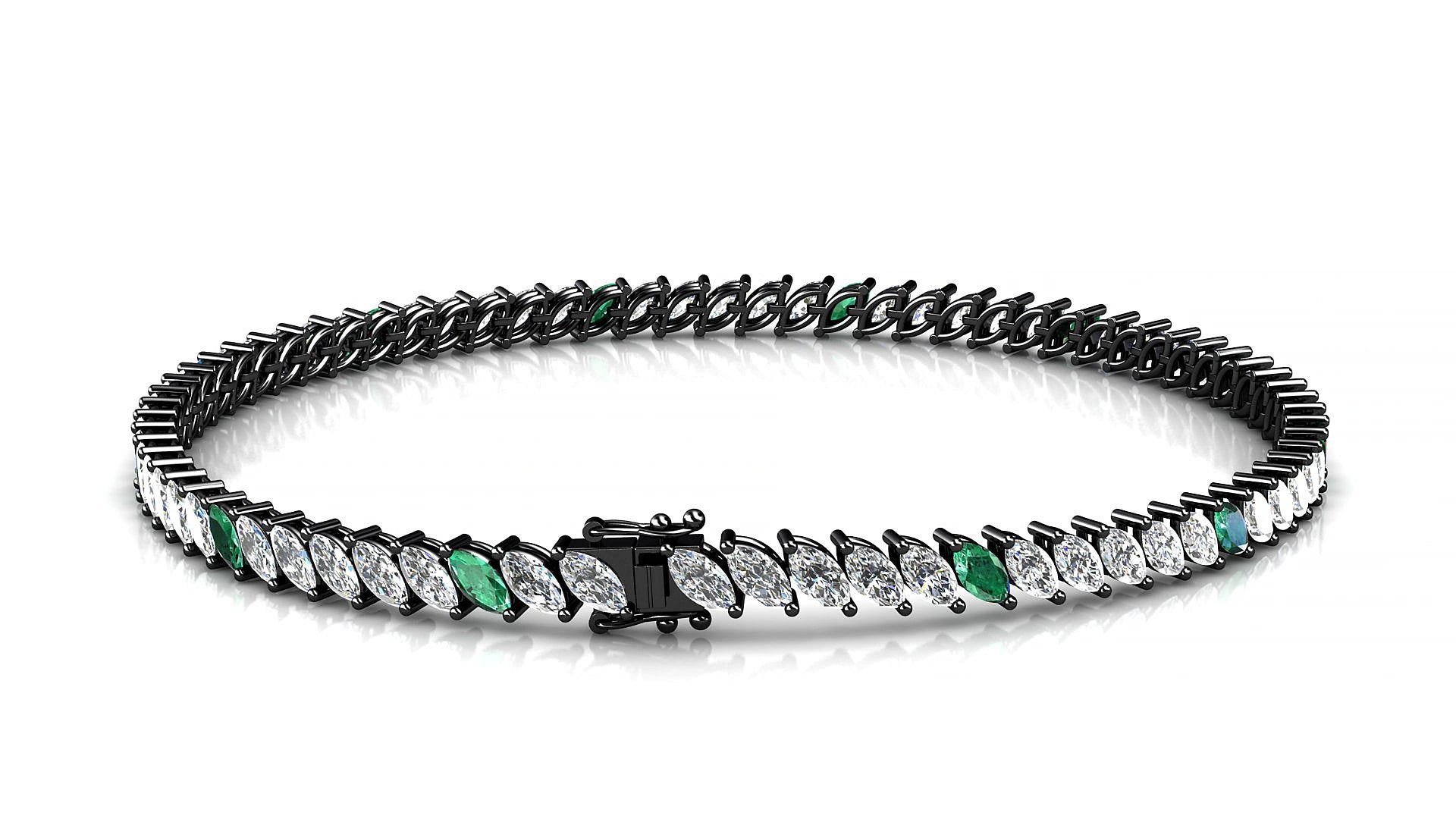 Venezia 1-5 | 18k Black Gold 4 x 2 mm Marquise Natural Emerald & Diamond 18 cm Tennis Bracelet