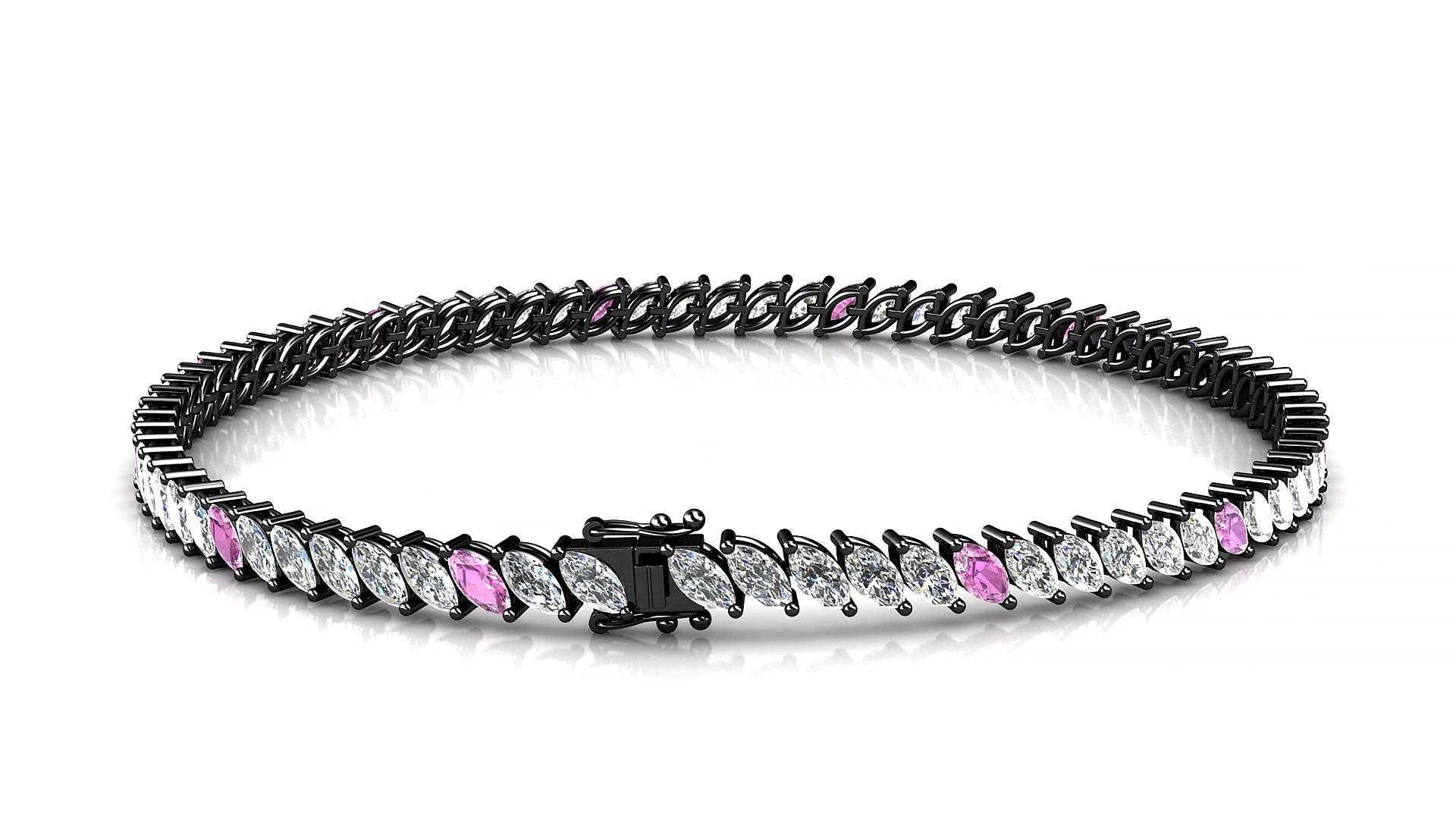 Venezia 1-5 | 18k Black Gold 4 x 2 mm Marquise Natural Pink Sapphire & Diamond 17 cm Tennis Bracelet